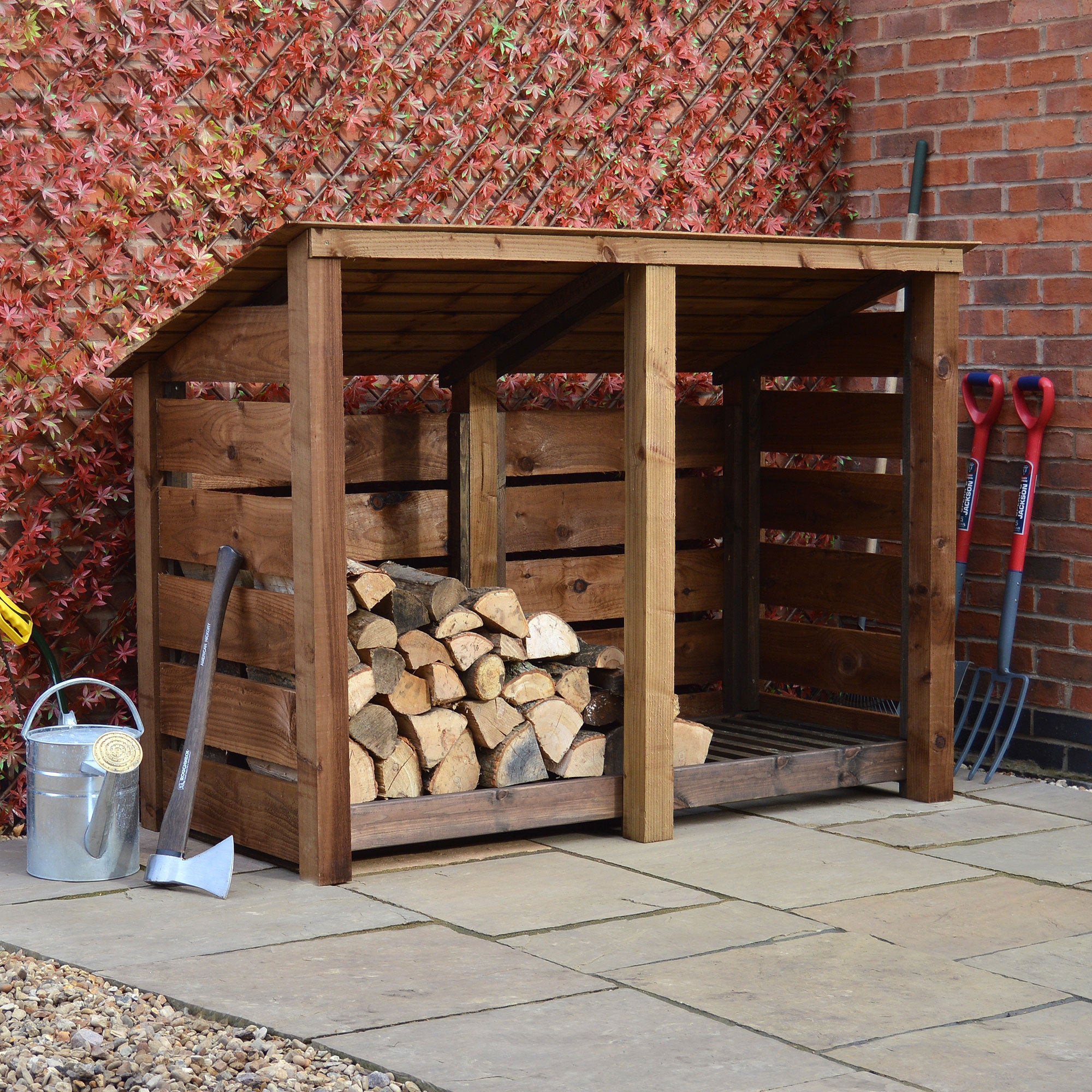 Hambleton Log Store - Rustic Brown - Slatted Panels - 6ft Wide x 4ft Tall