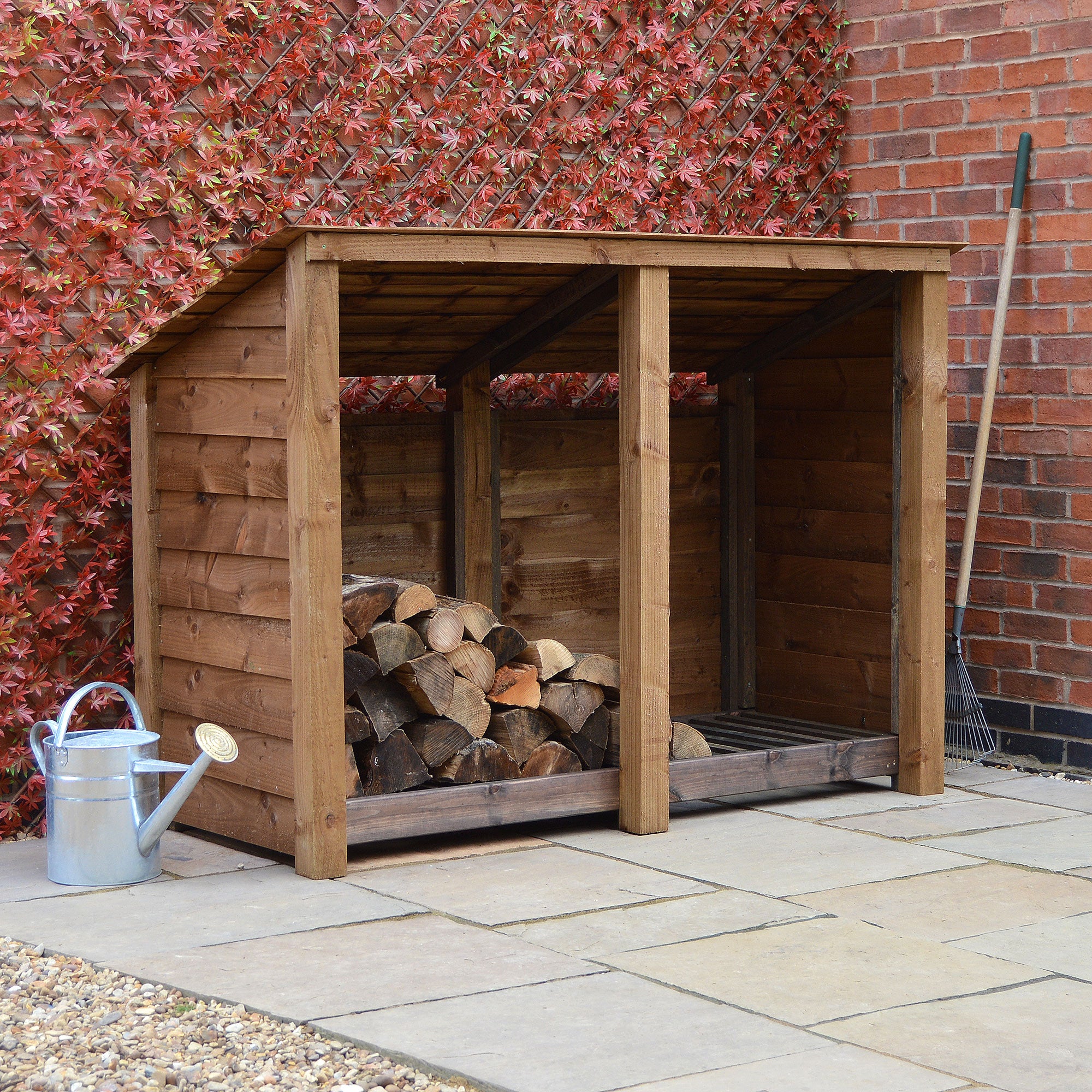 Hambleton Log Store - Rustic Brown - Solid Panels - 6ft Wide x 4ft Tall