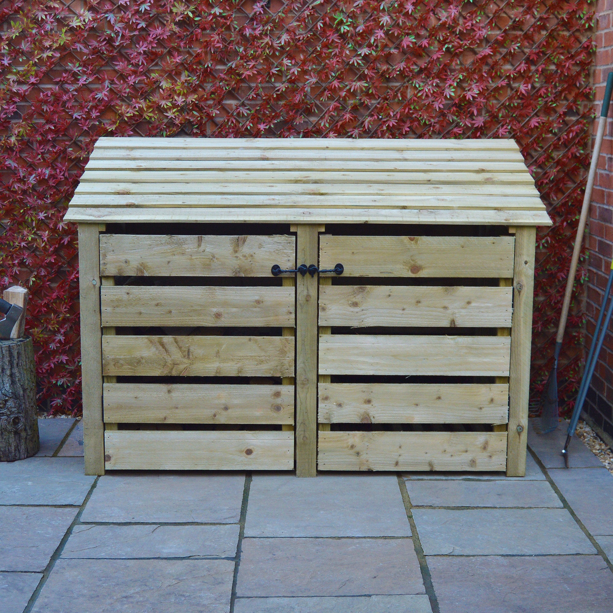 Hambleton Log Store - Light Green - Slatted Panels - 6ft Wide x 4ft Tall