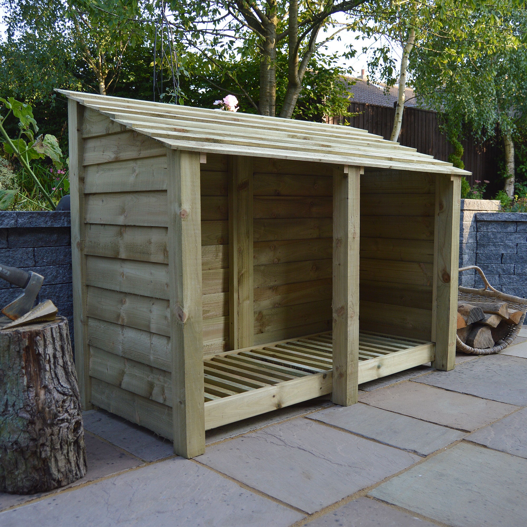 Hambleton Log Store - Light Green - Solid Panels - 6ft Wide x 4ft Tall