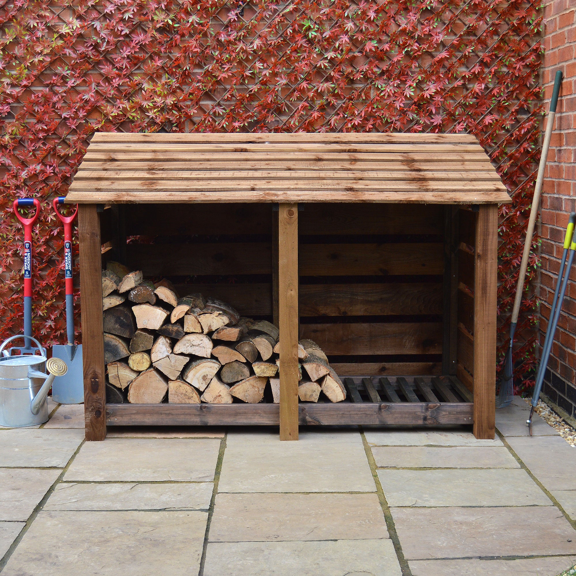 Hambleton Log Store - Rustic Brown - Slatted Panels - 6ft Wide x 4ft Tall