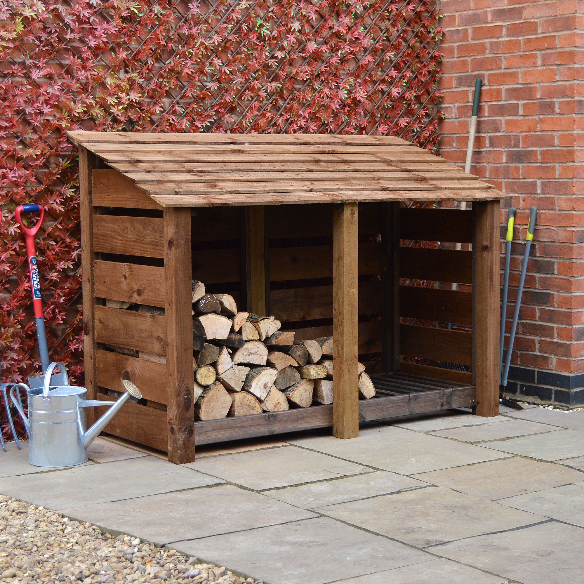 Hambleton Log Store - Rustic Brown - Slatted Panels - 6ft Wide x 4ft Tall