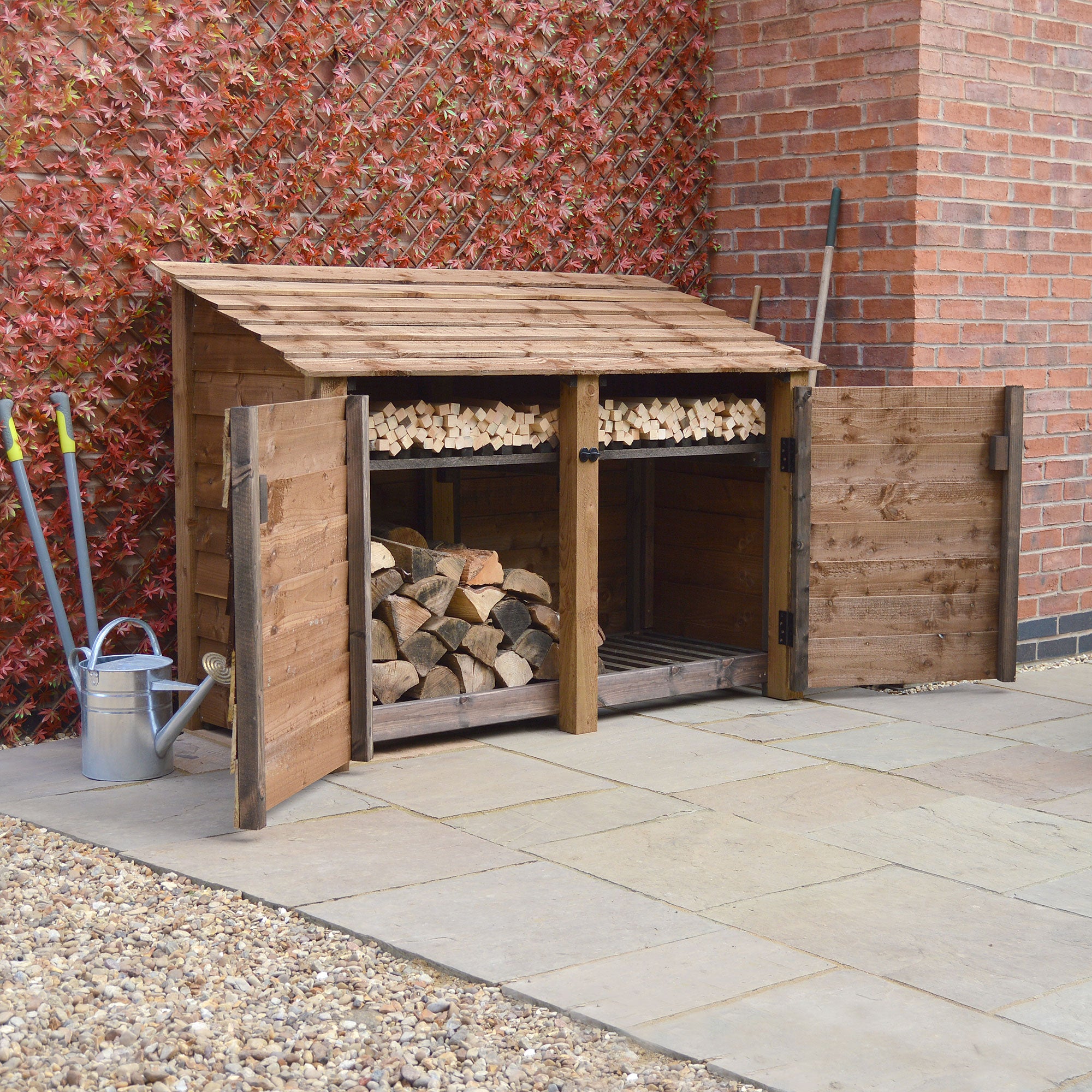 Hambleton Log Store - Rustic Brown - Solid Panels - 6ft Wide x 4ft Tall