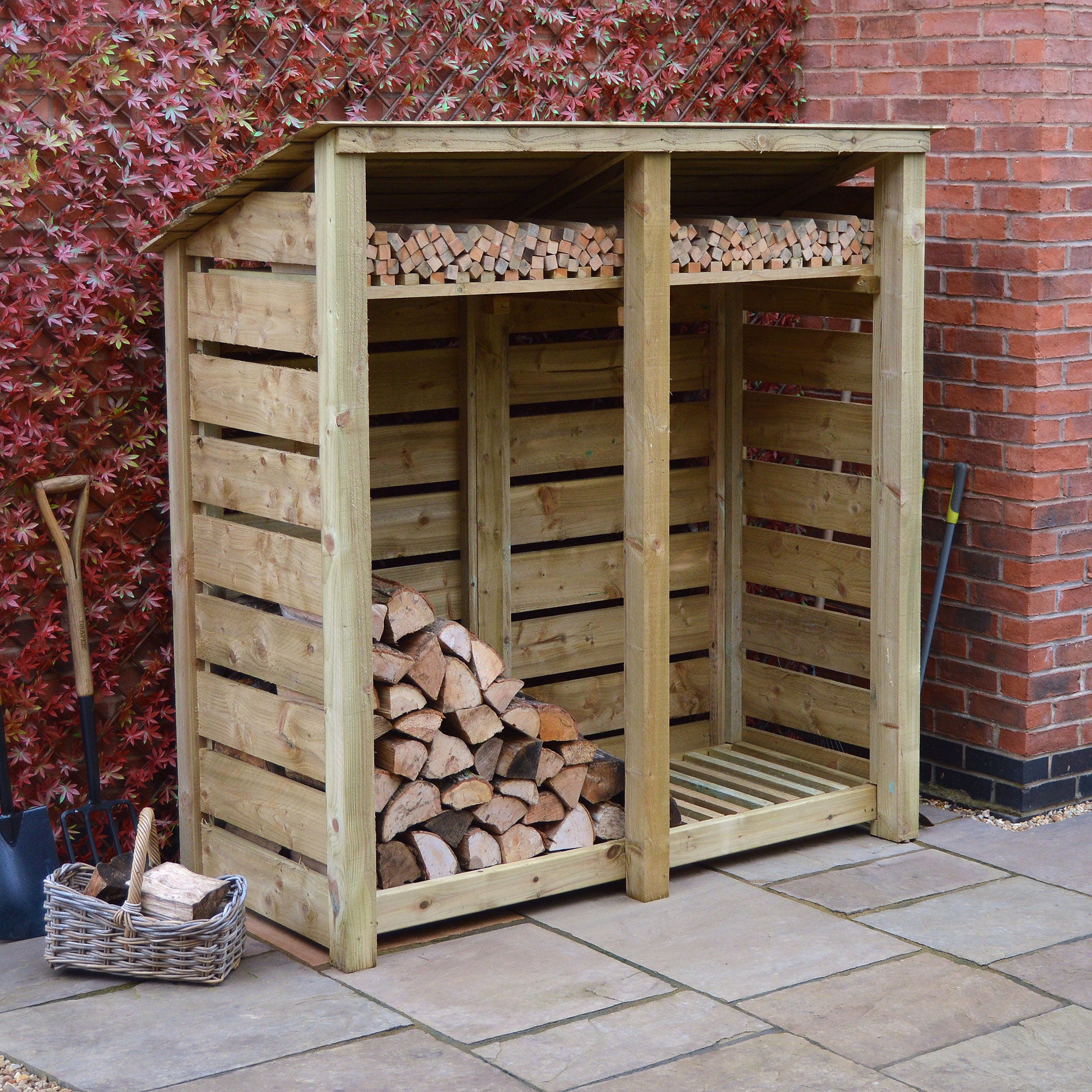Hambleton Log Store - Light Green - Slatted Panels - 6ft Wide x 6ft Tall