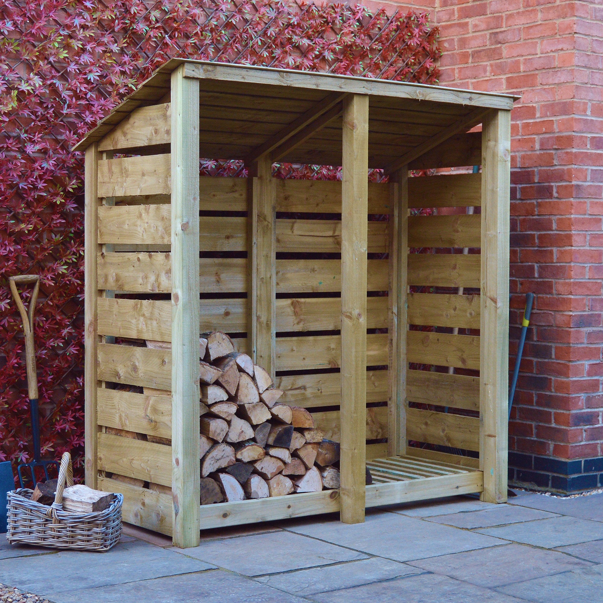 Hambleton Log Store - Light Green - Slatted Panels - 6ft Wide x 6ft Tall