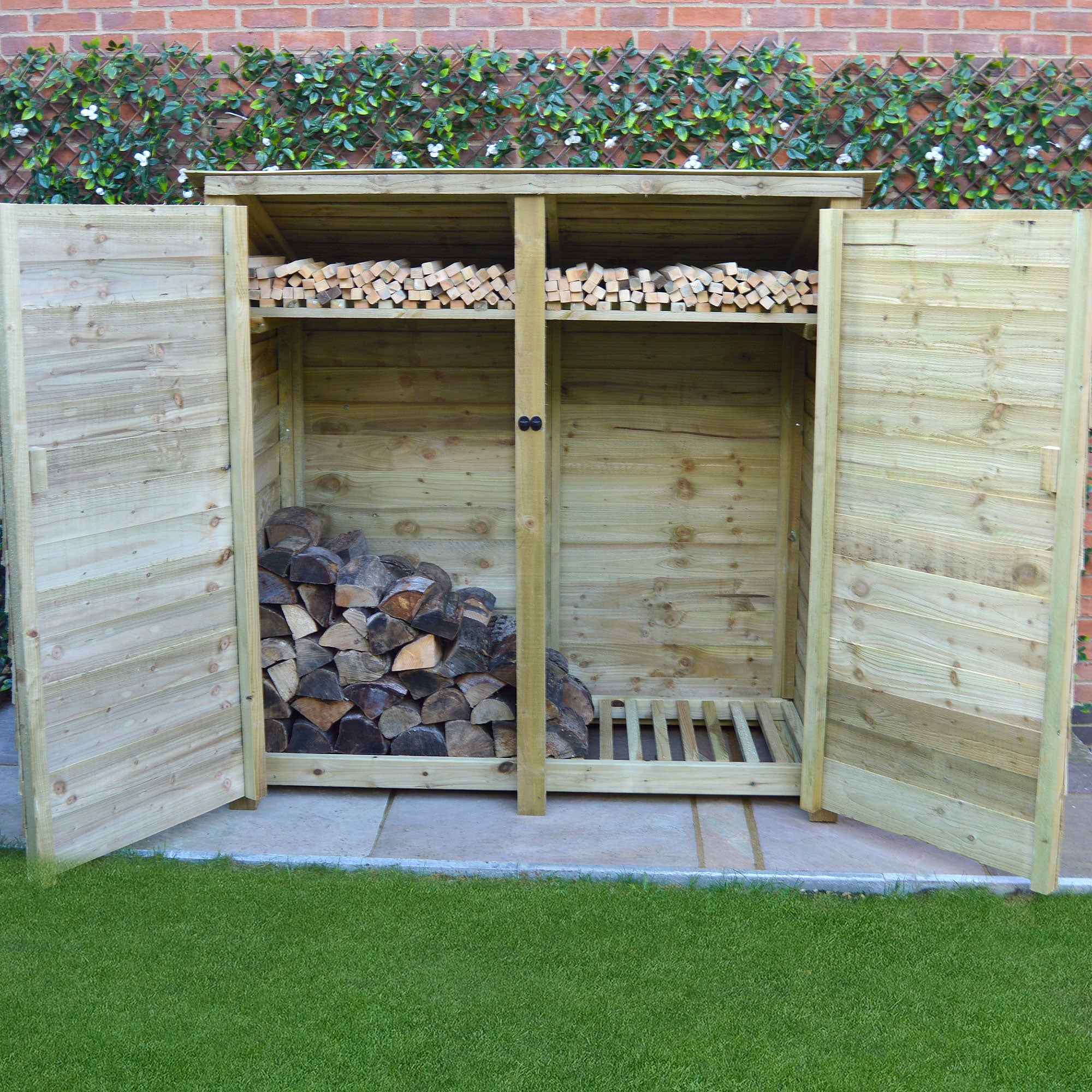 Hambleton Log Store - Light Green - Solid Panels - 6ft Wide x 6ft Tall