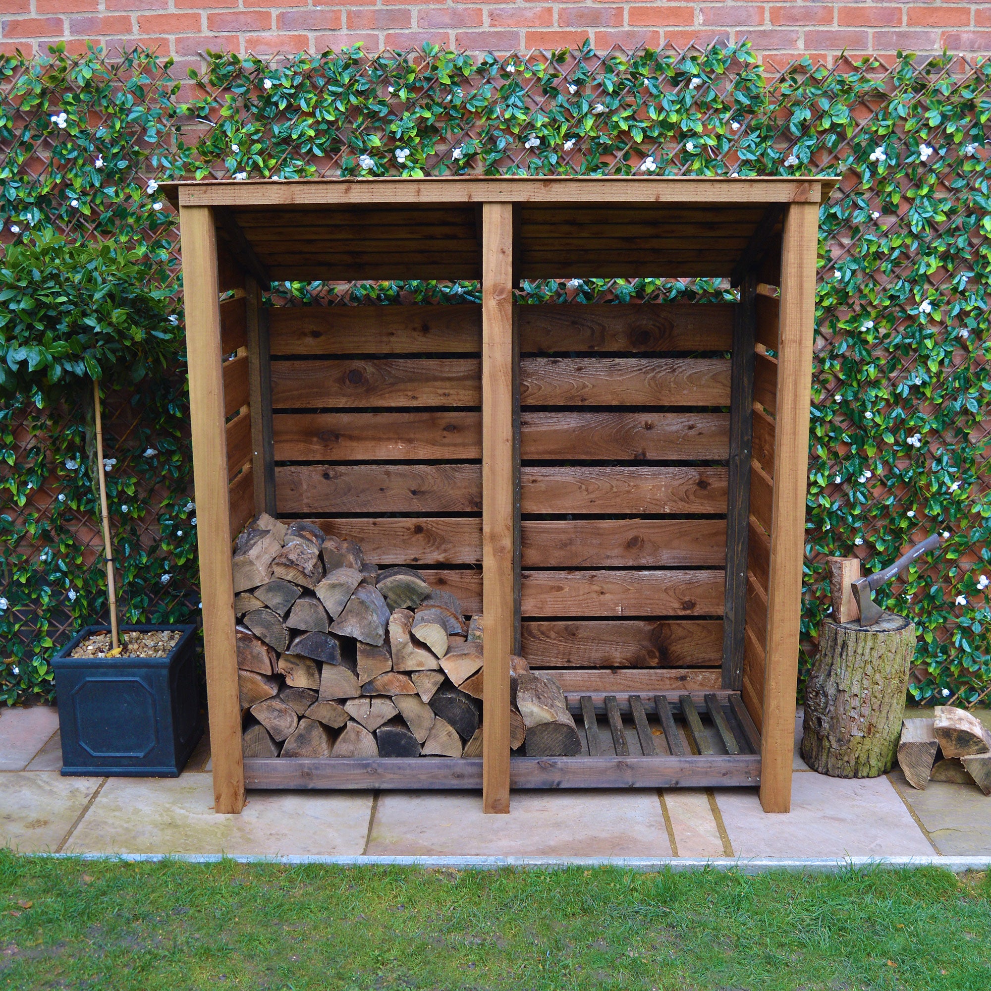 Hambleton Log Store - Rustic Brown - Slatted Panels - 6ft Wide x 6ft Tall