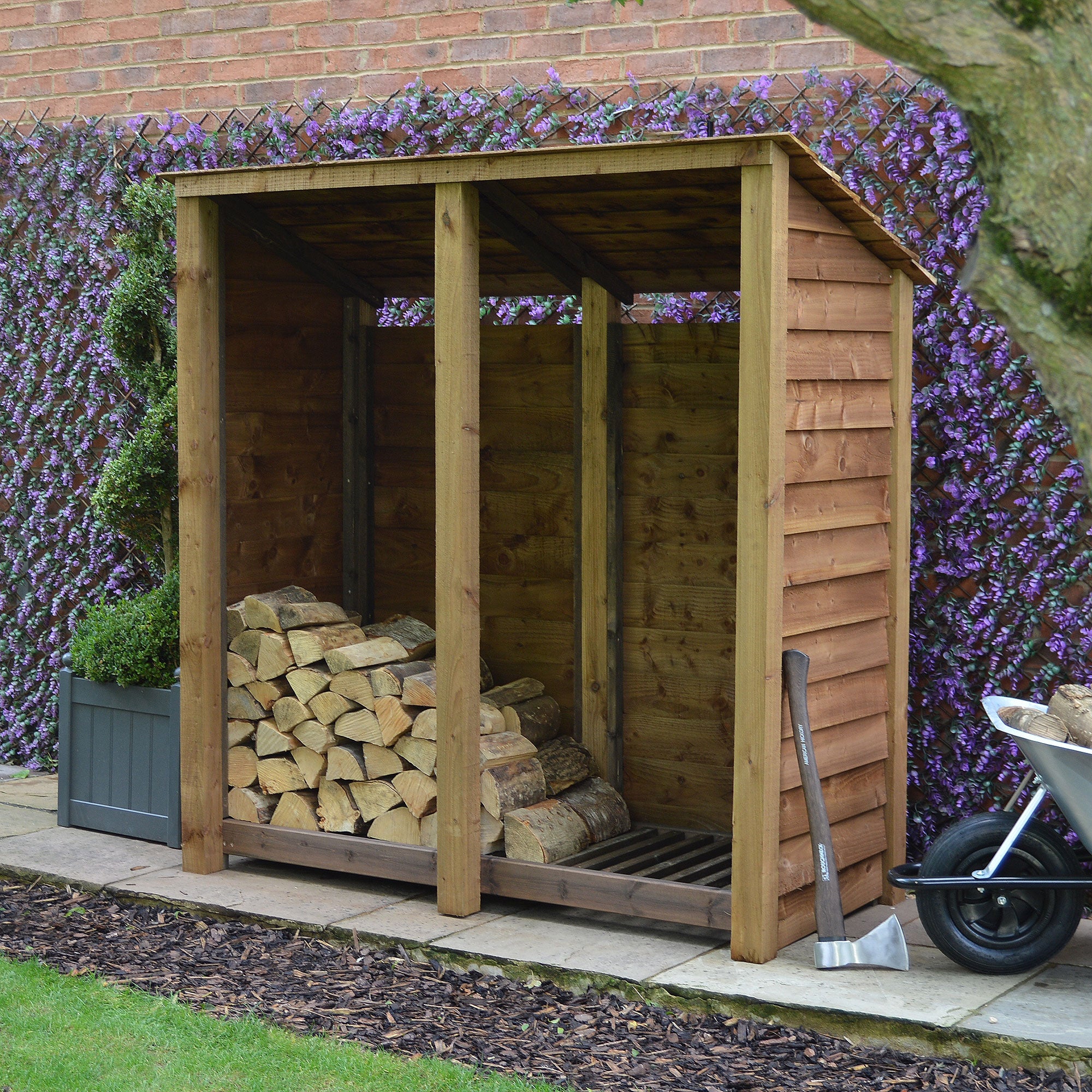 Hambleton Log Store - Rustic Brown - Slatted Panels - 6ft Wide x 6ft Tall