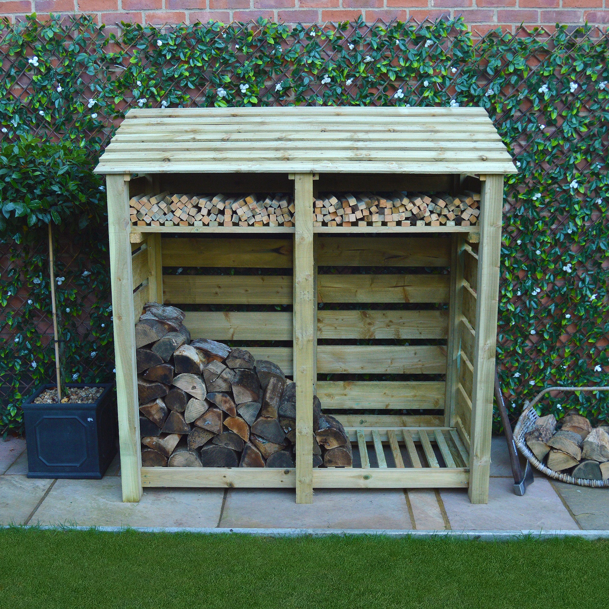Hambleton Log Store - Light Green - Slatted Panels - 6ft Wide x 6ft Tall