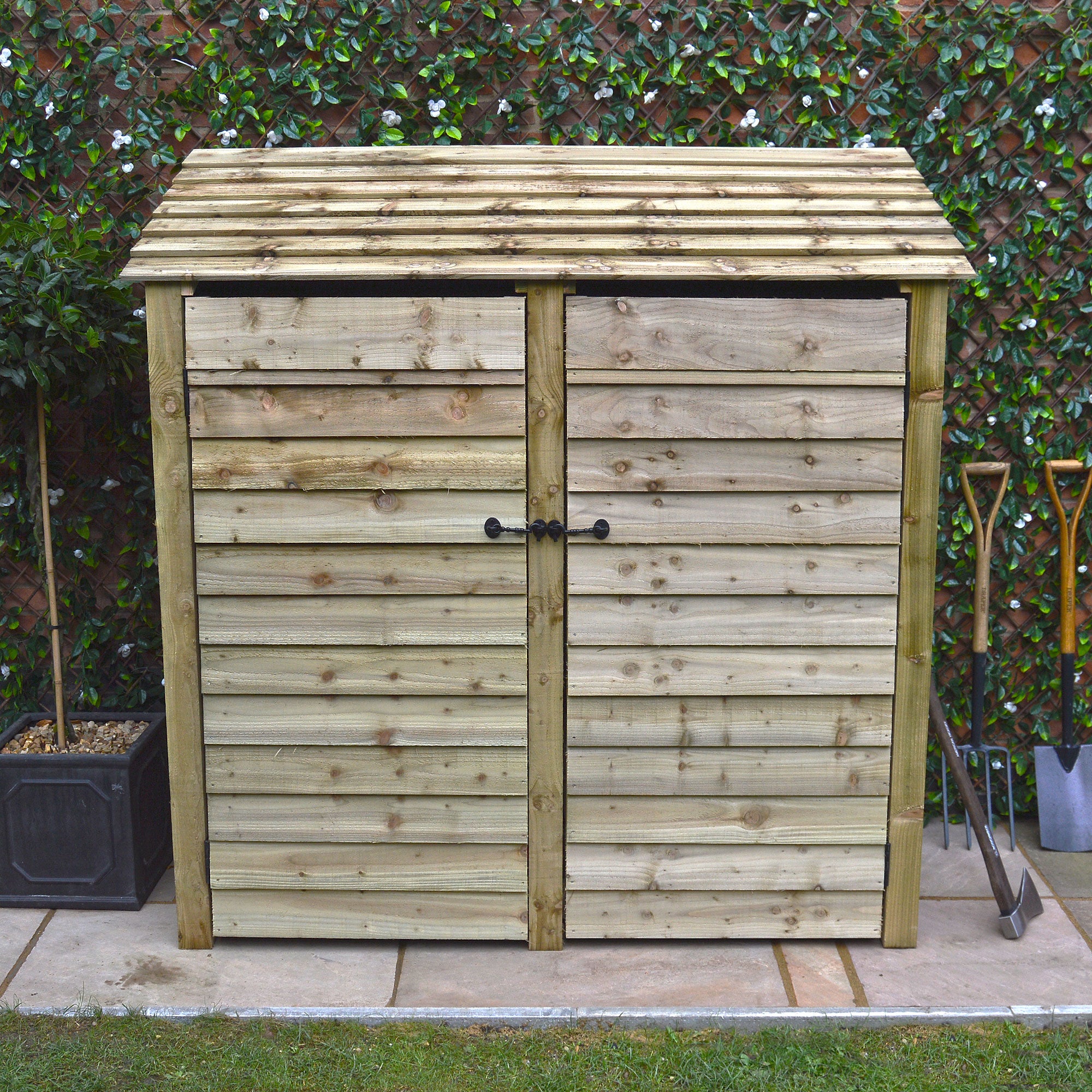 Hambleton Log Store - Light Green - Solid Panels - 6ft Wide x 6ft Tall
