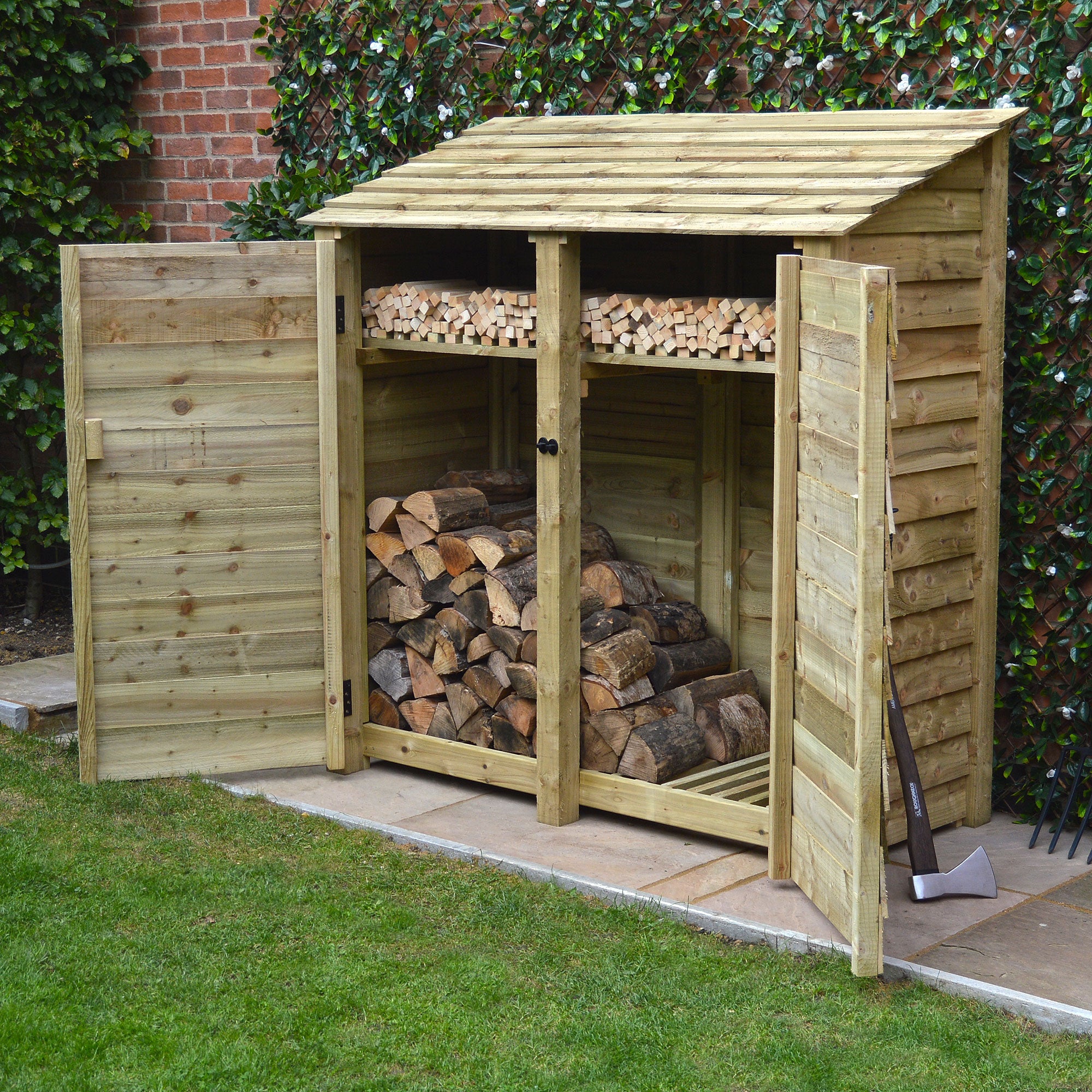 Hambleton Log Store - Light Green - Solid Panels - 6ft Wide x 6ft Tall