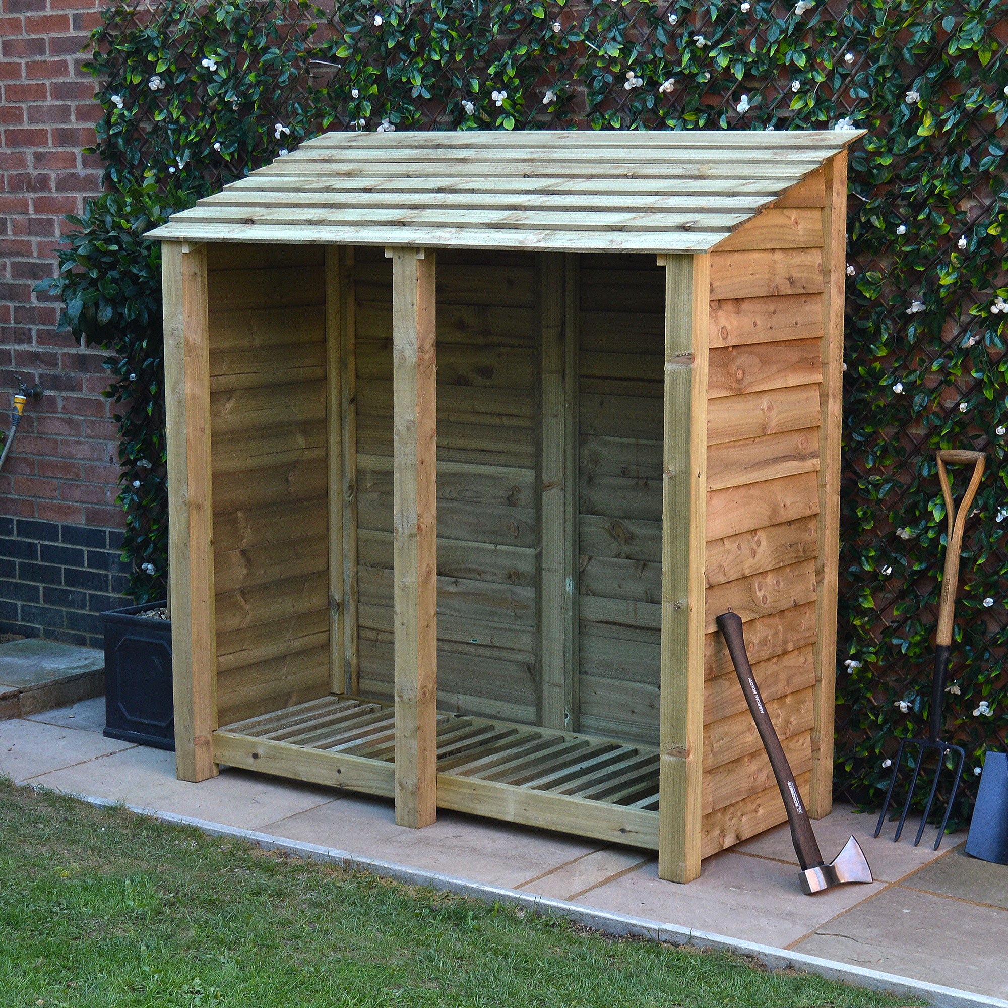 Hambleton Log Store - Light Green - Solid Panels - 6ft Wide x 6ft Tall