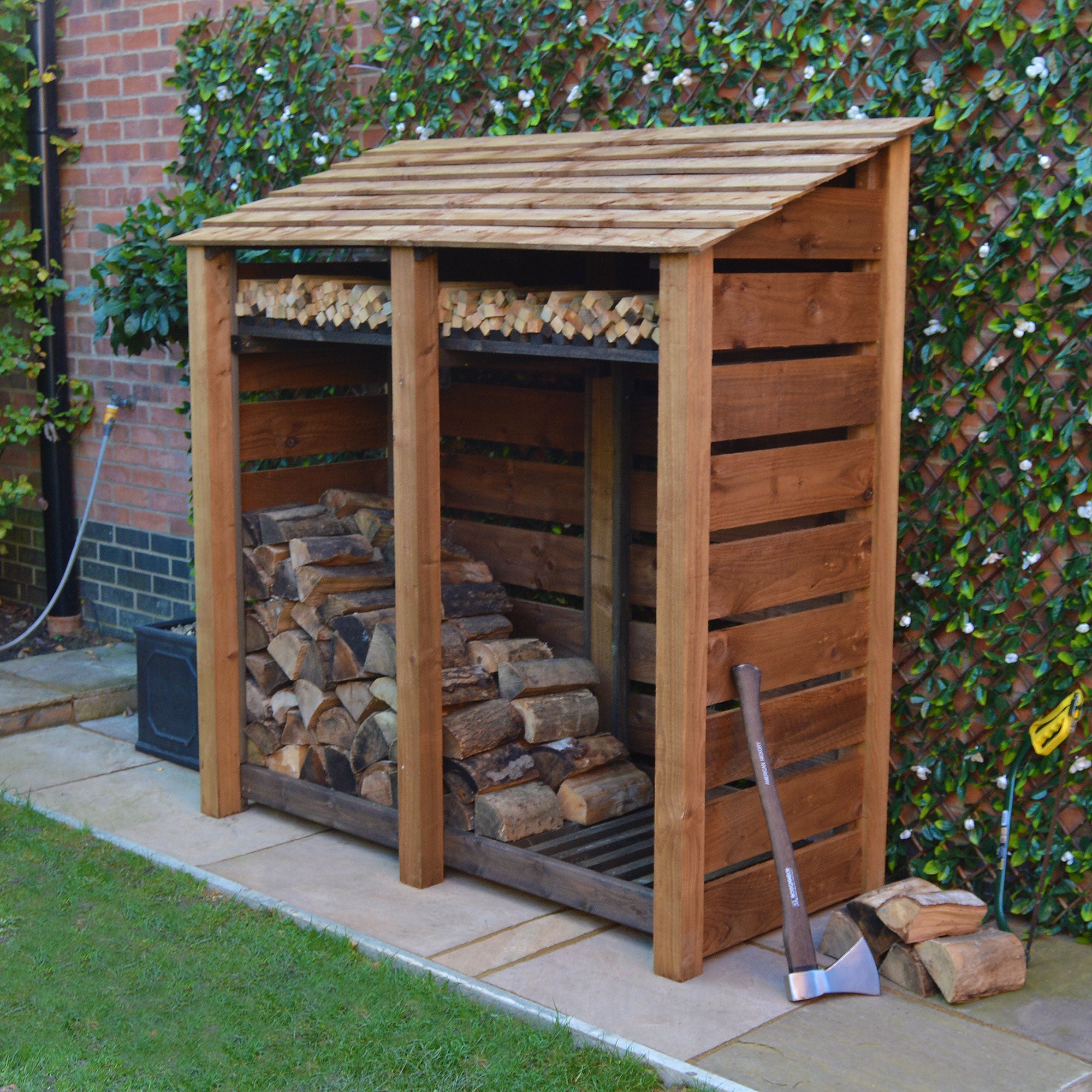 Hambleton Log Store - Rustic Brown - Slatted Panels - 6ft Wide x 6ft Tall