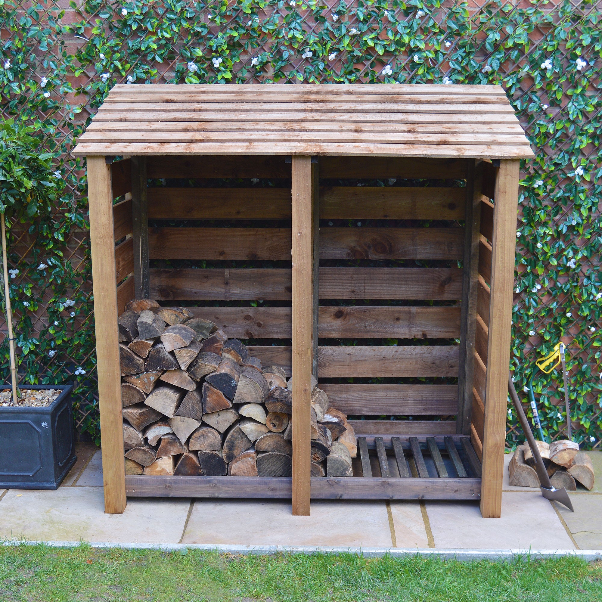 Hambleton Log Store - Rustic Brown - Slatted Panels - 6ft Wide x 6ft Tall