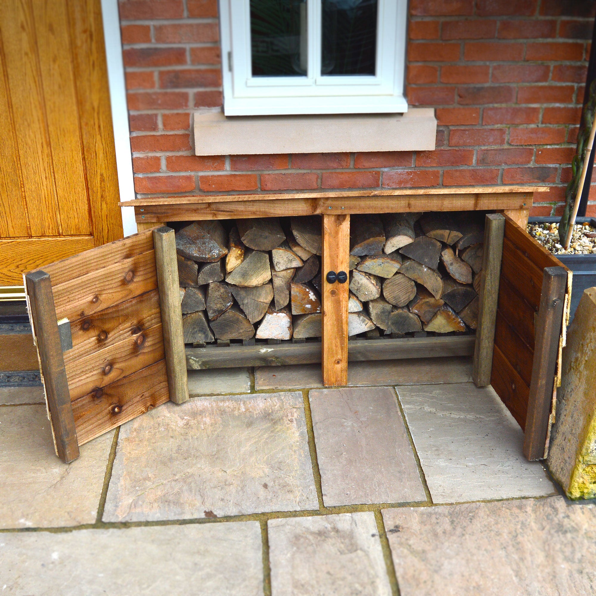 Langham Major Log Store - Rustic Brown - Solid Panels