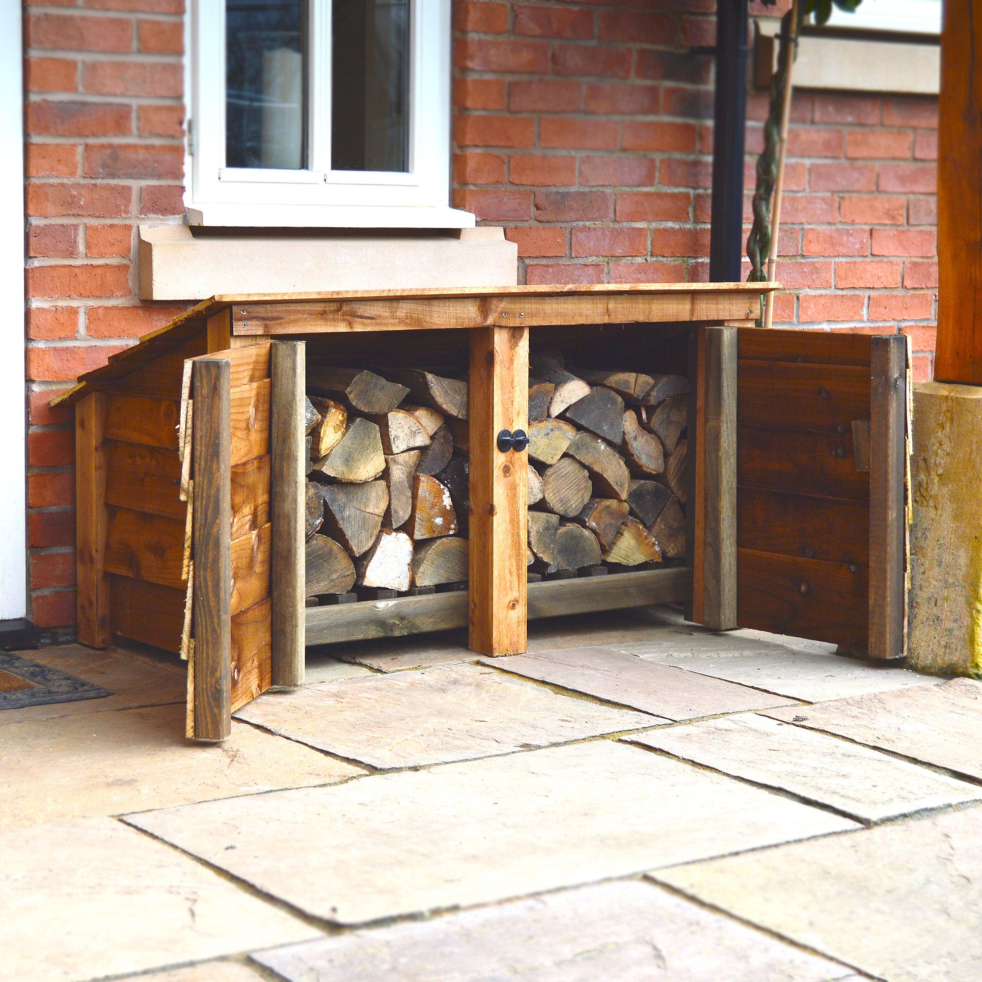 Langham Major Log Store - Rustic Brown - Solid Panels