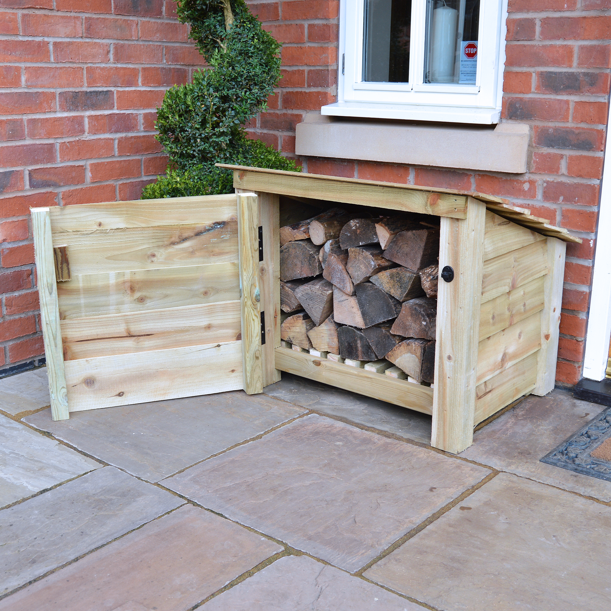 Langham Minor Log Store - Light Green - Solid Panels