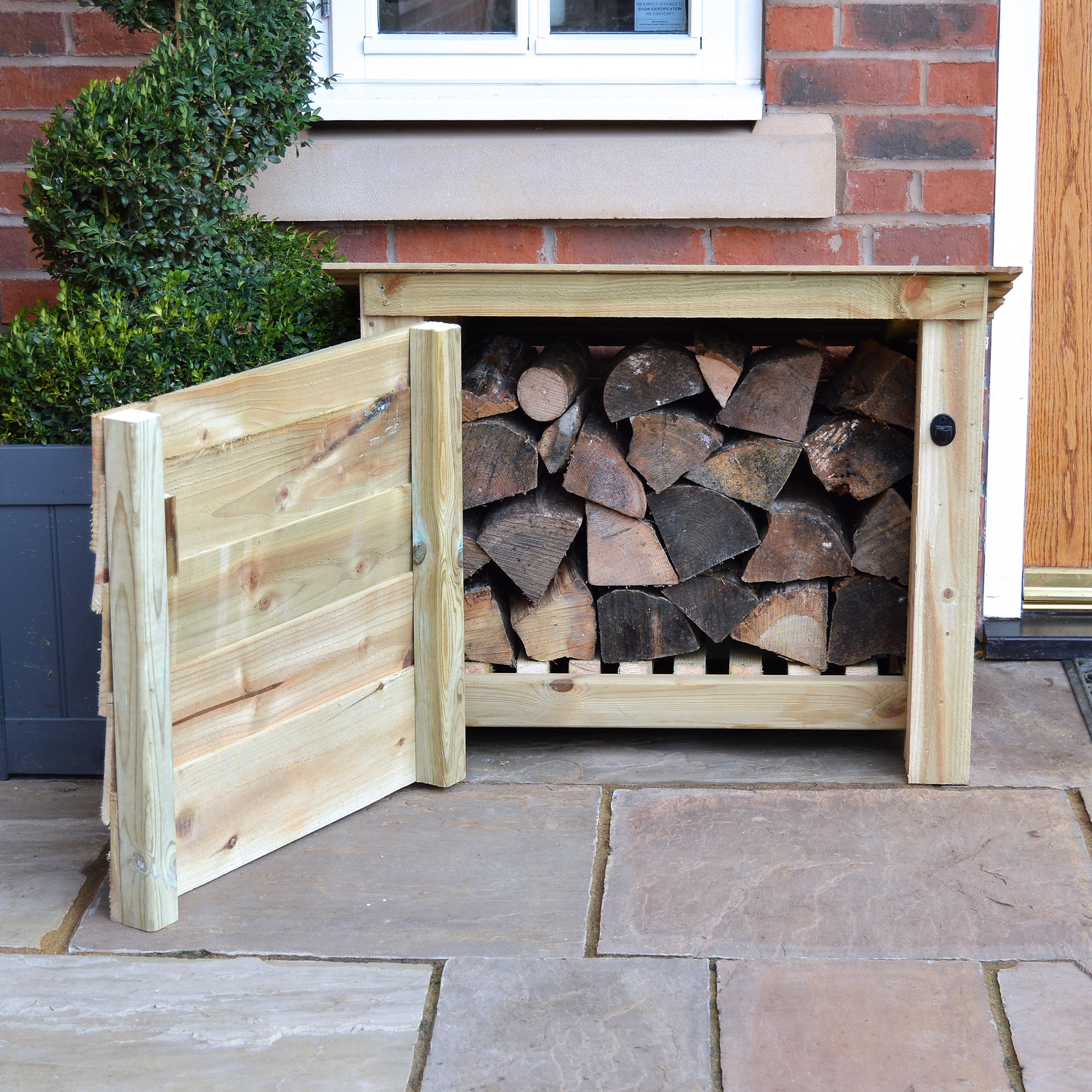 Langham Minor Log Store - Light Green - Solid Panels