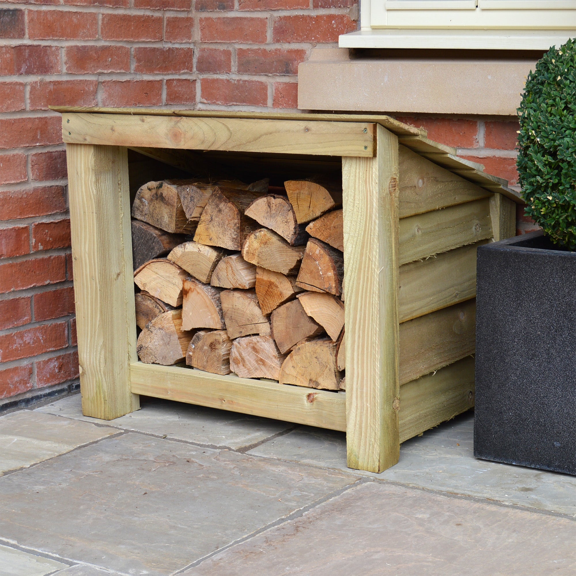 Langham Minor Log Store - Light Green - Solid Panels