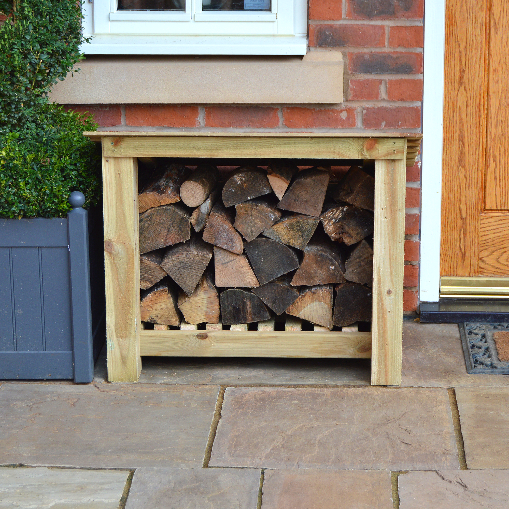 Langham Minor Log Store - Light Green - Solid Panels