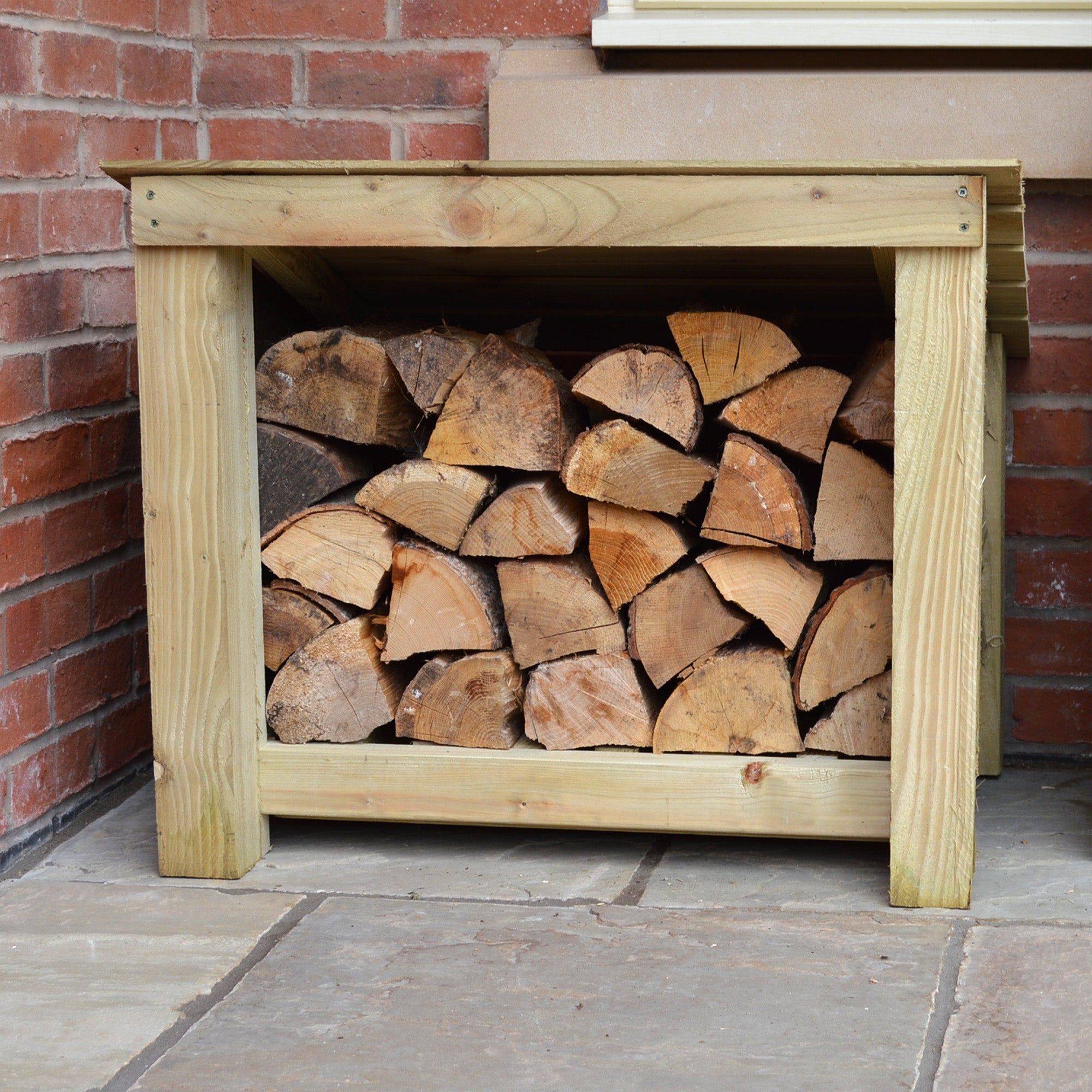 Langham Minor Log Store - Light Green - Solid Panels