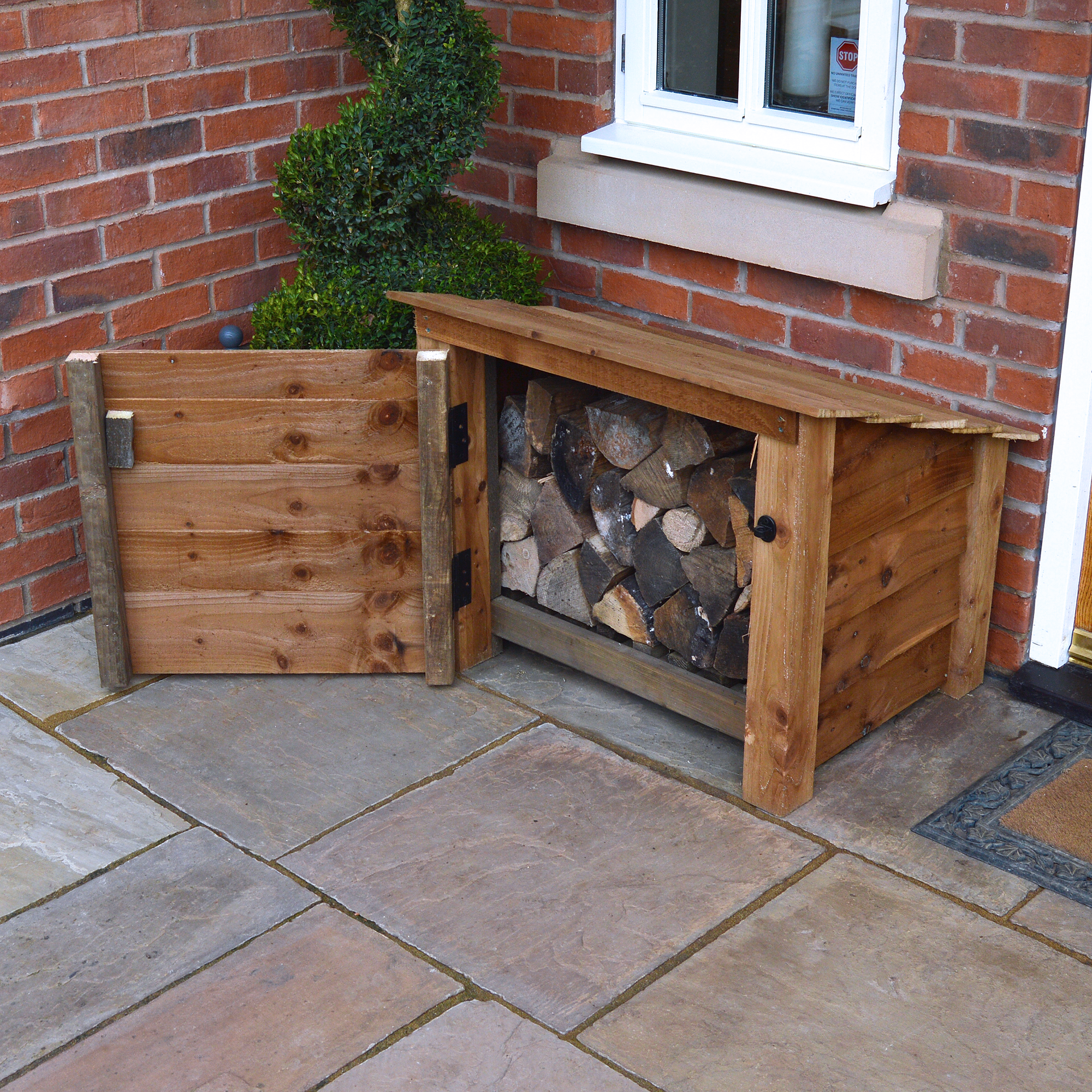 Langham Minor Log Store - Rustic Brown - Solid Panels