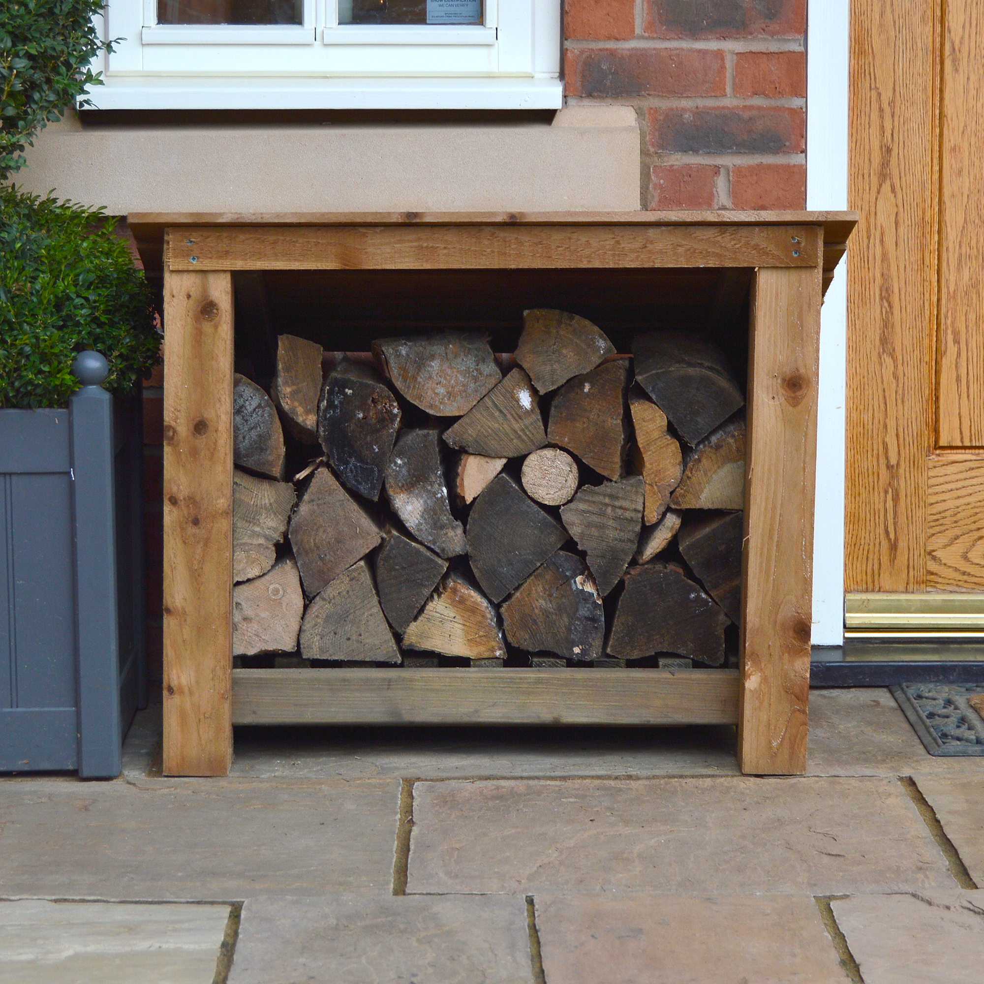 Langham Minor Log Store - Rustic Brown - Solid Panels