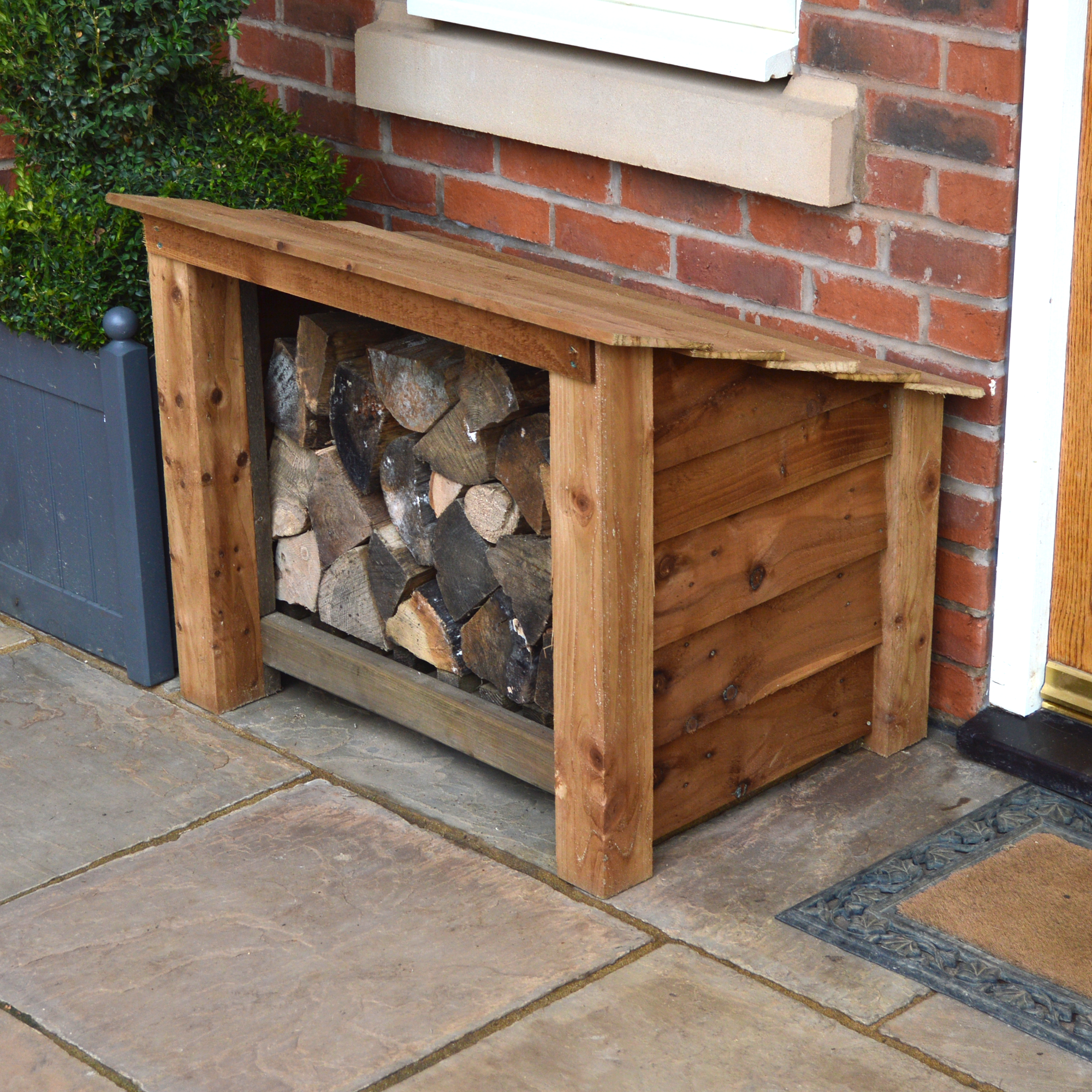 Langham Minor Log Store - Rustic Brown - Solid Panels