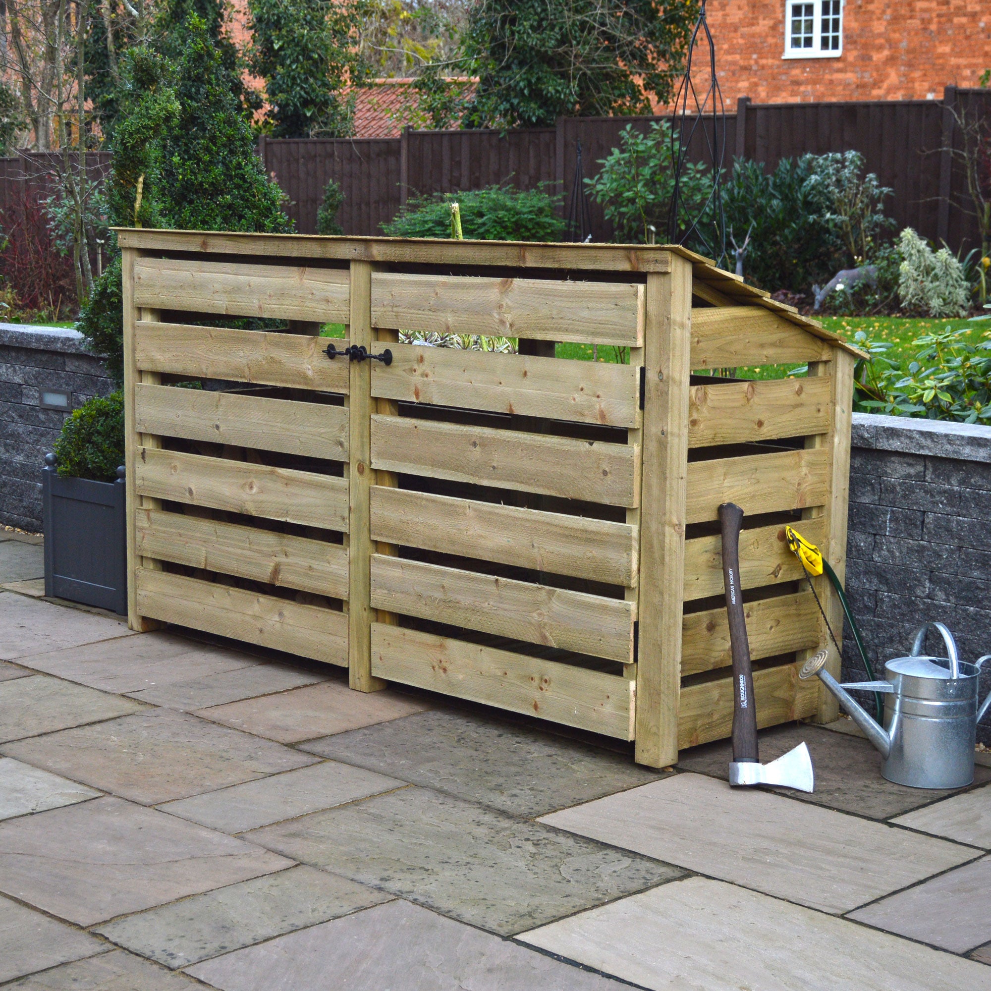 Normanton Log Store - Light Green - Slatted Panels - 7ft Wide x 4ft Tall
