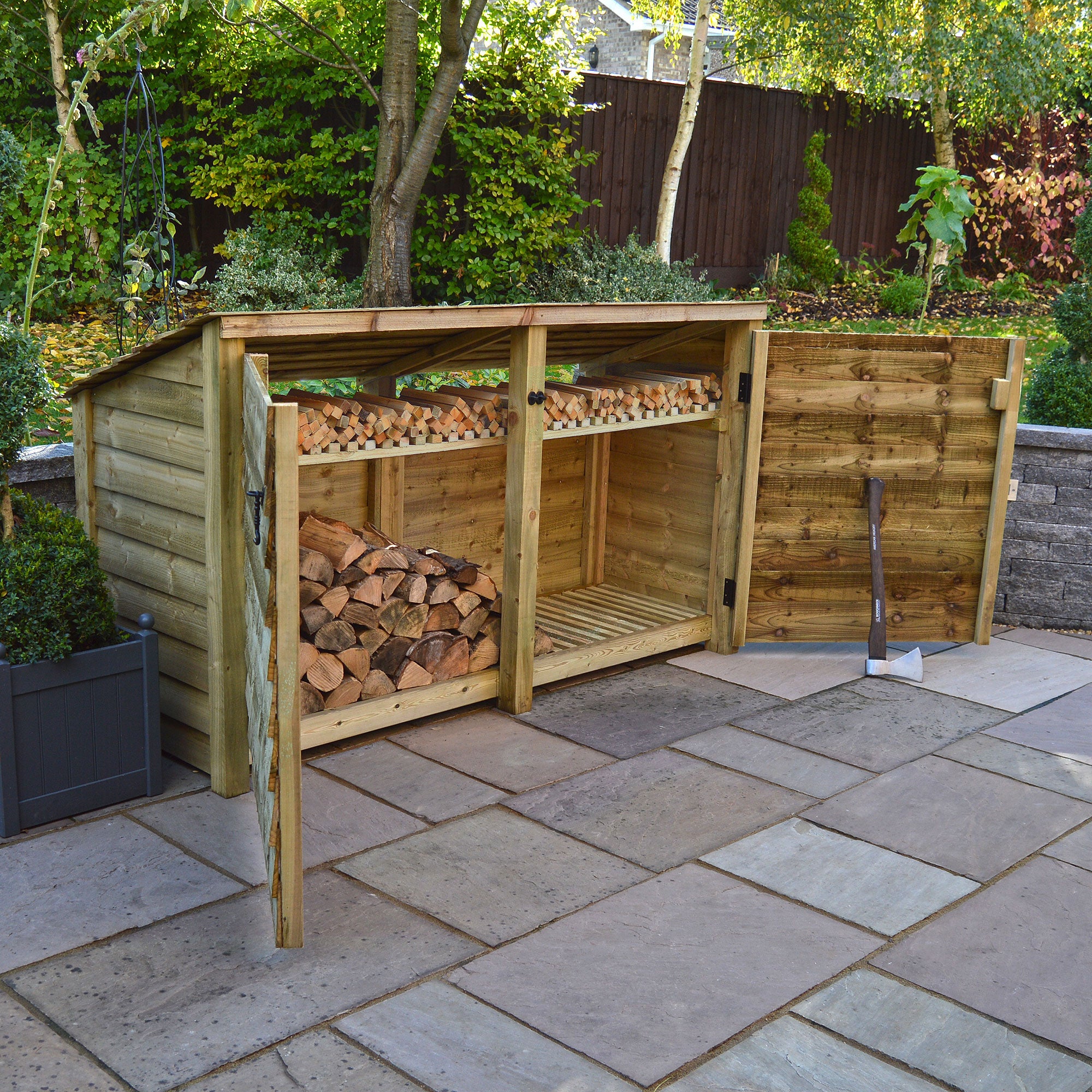 Normanton Log Store - Light Green - Solid Panels - 7ft Wide x 4ft Tall