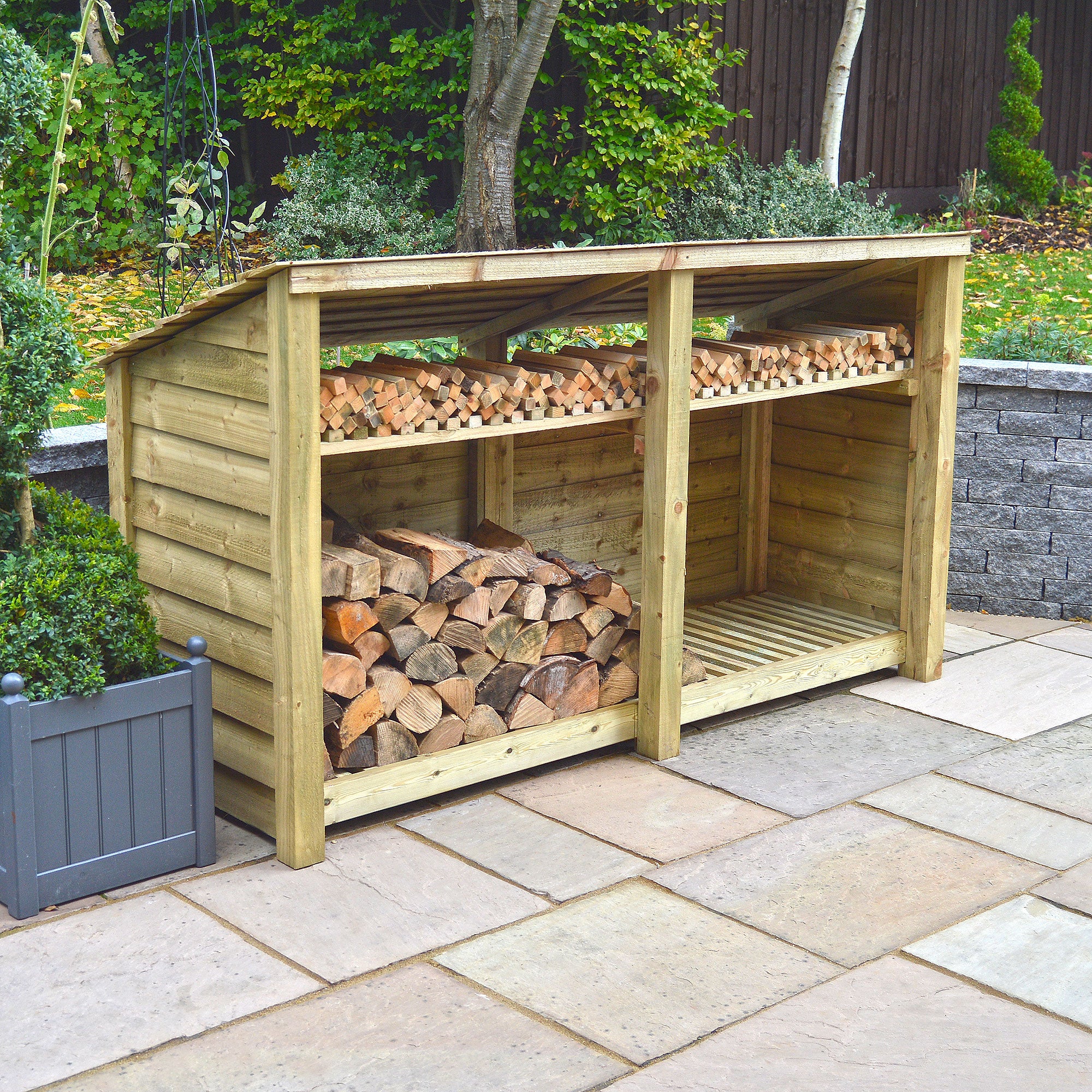 Normanton Log Store - Light Green - Solid Panels - 7ft Wide x 4ft Tall