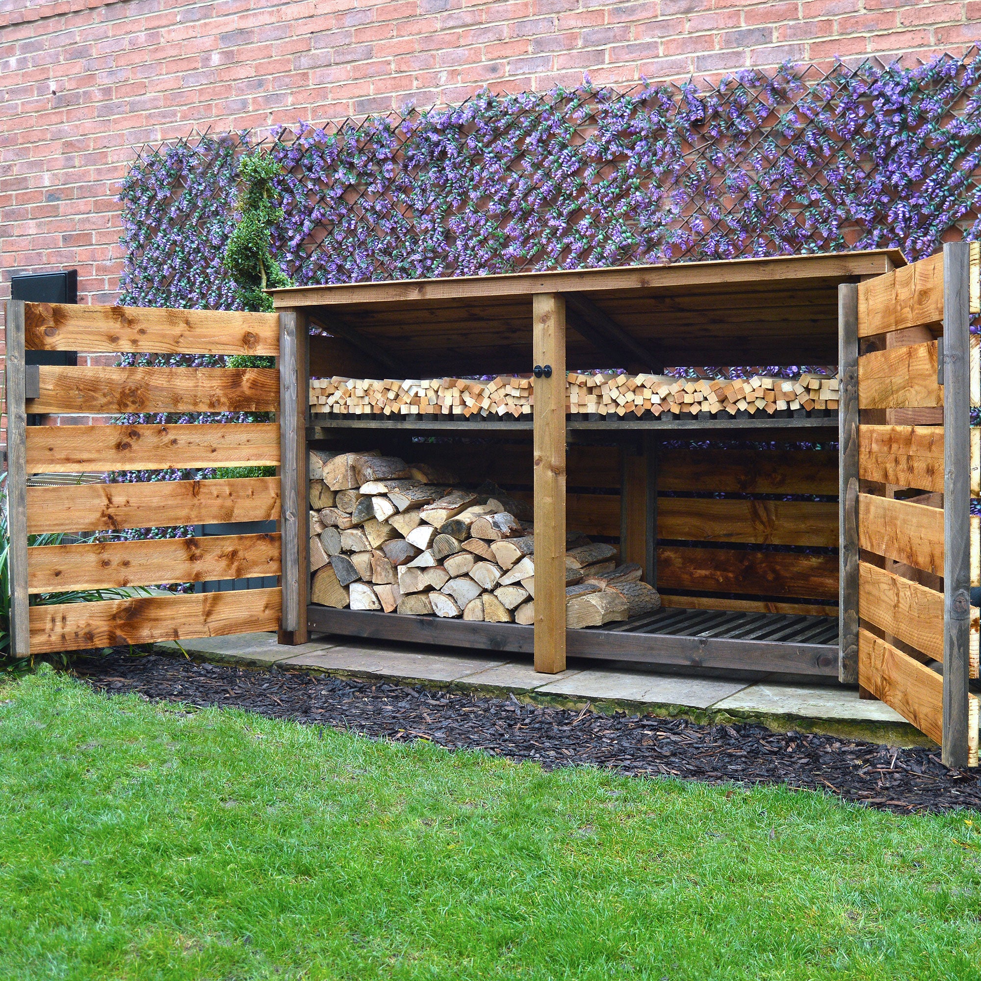 Normanton Log Store - Rustic Brown - Slatted Panels - 7ft Wide x 4ft Tall