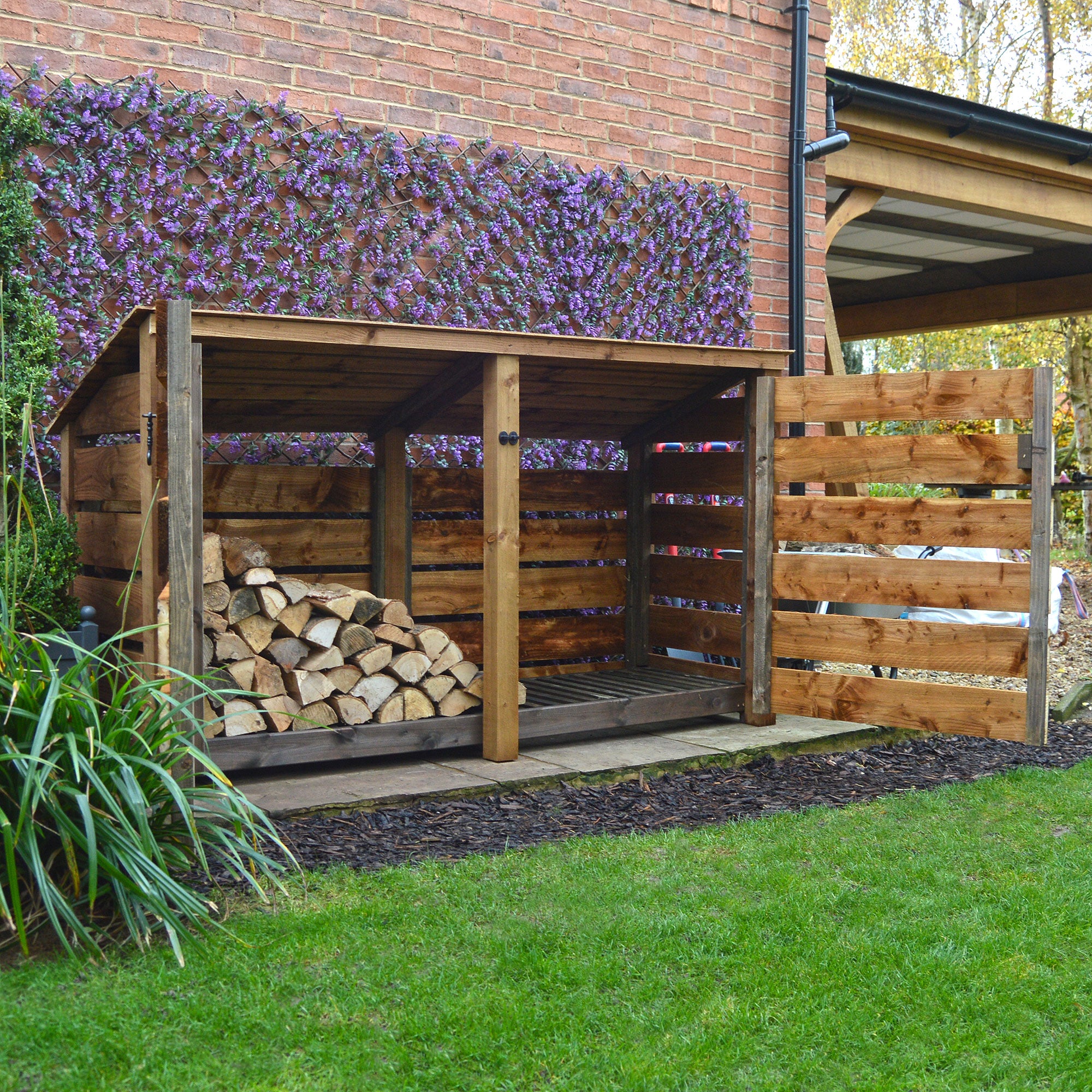 Normanton Log Store - Rustic Brown - Slatted Panels - 7ft Wide x 4ft Tall