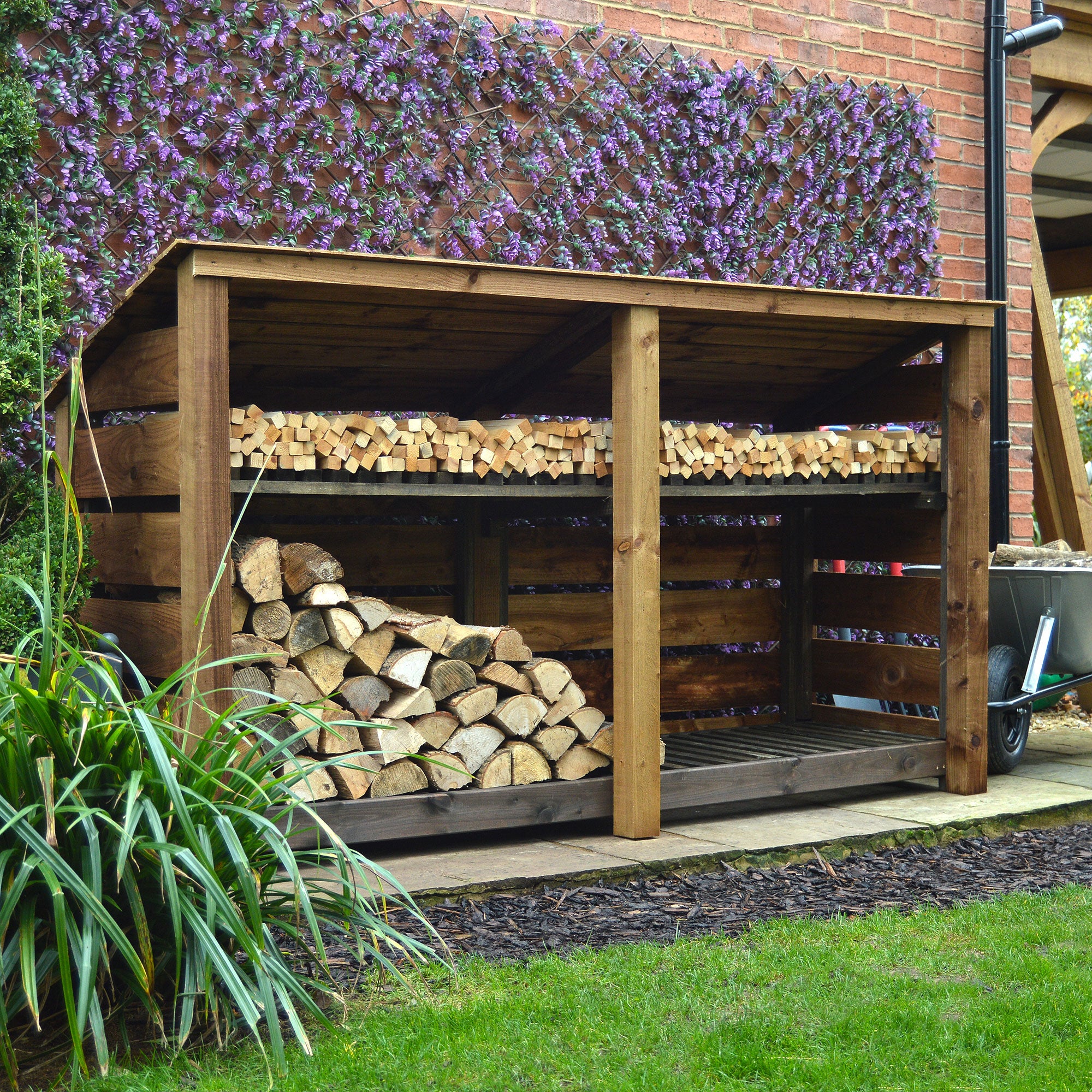 Normanton Log Store - Rustic Brown - Slatted Panels - 7ft Wide x 4ft Tall