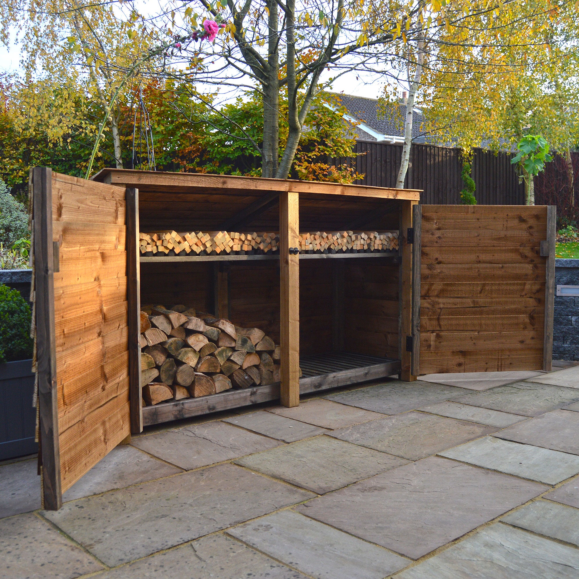 Normanton Log Store - Rustic Brown - Solid Panels - 7ft Wide x 4ft Tall
