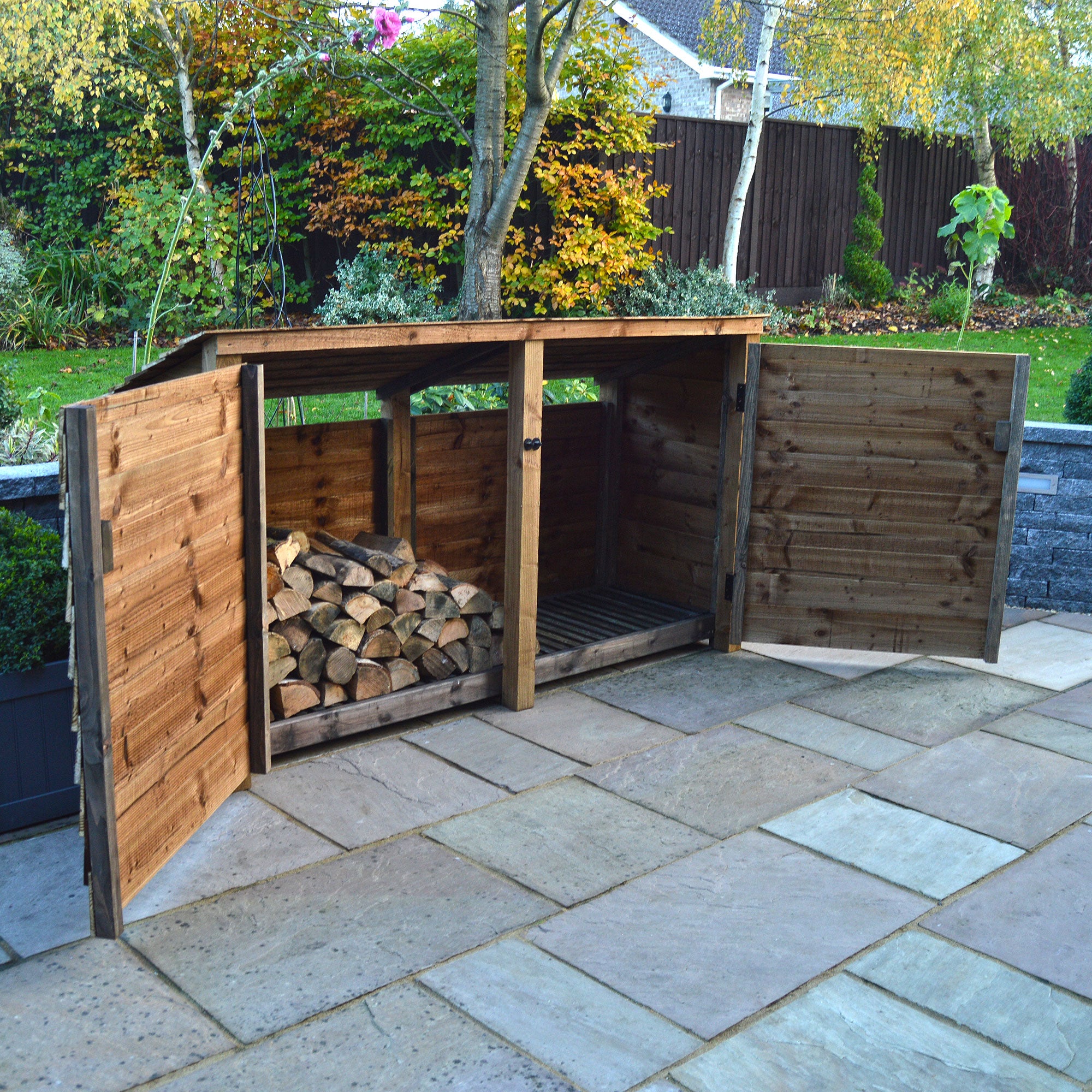 Normanton Log Store - Rustic Brown - Solid Panels - 7ft Wide x 4ft Tall