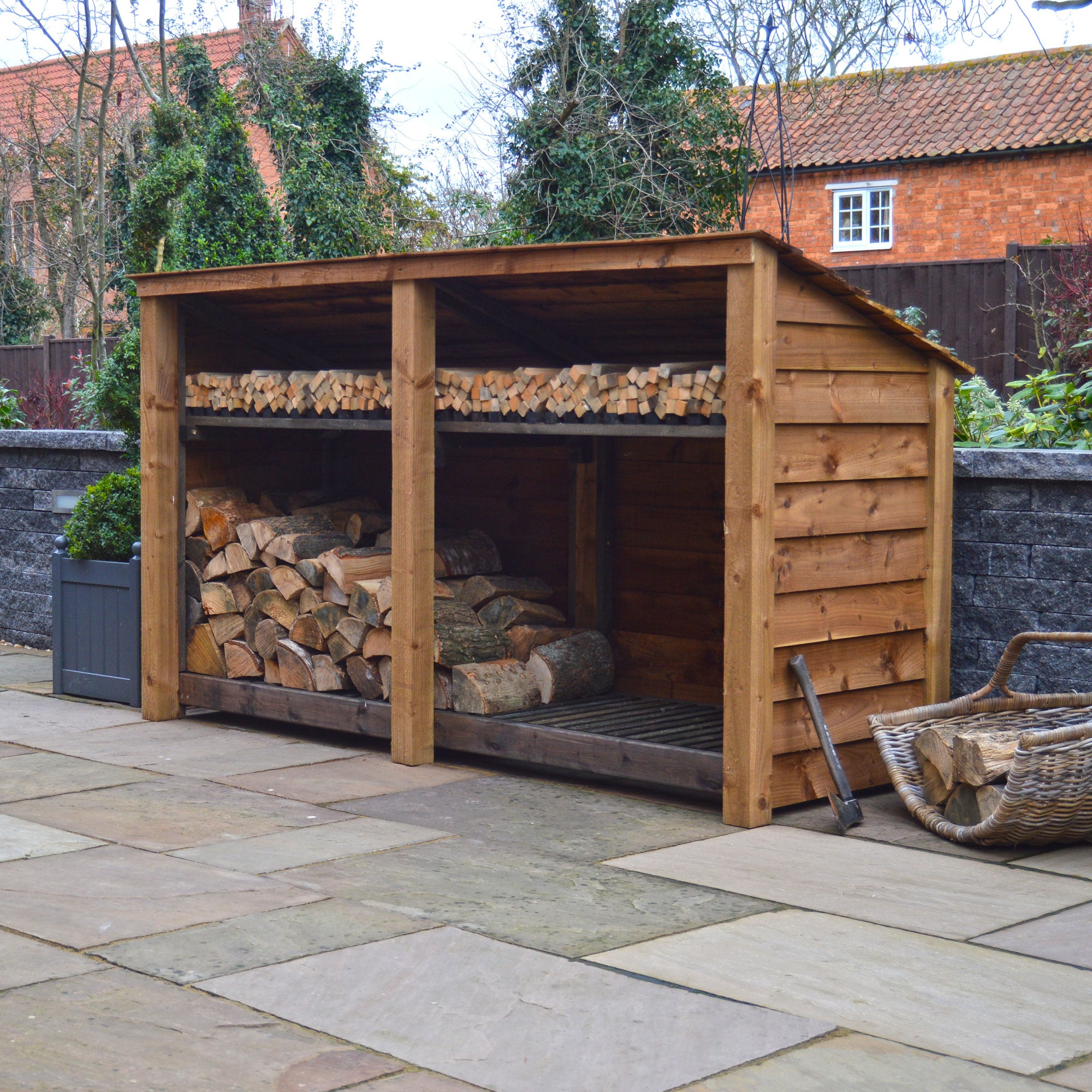 Normanton Log Store - Rustic Brown - Solid Panels - 7ft Wide x 4ft Tall