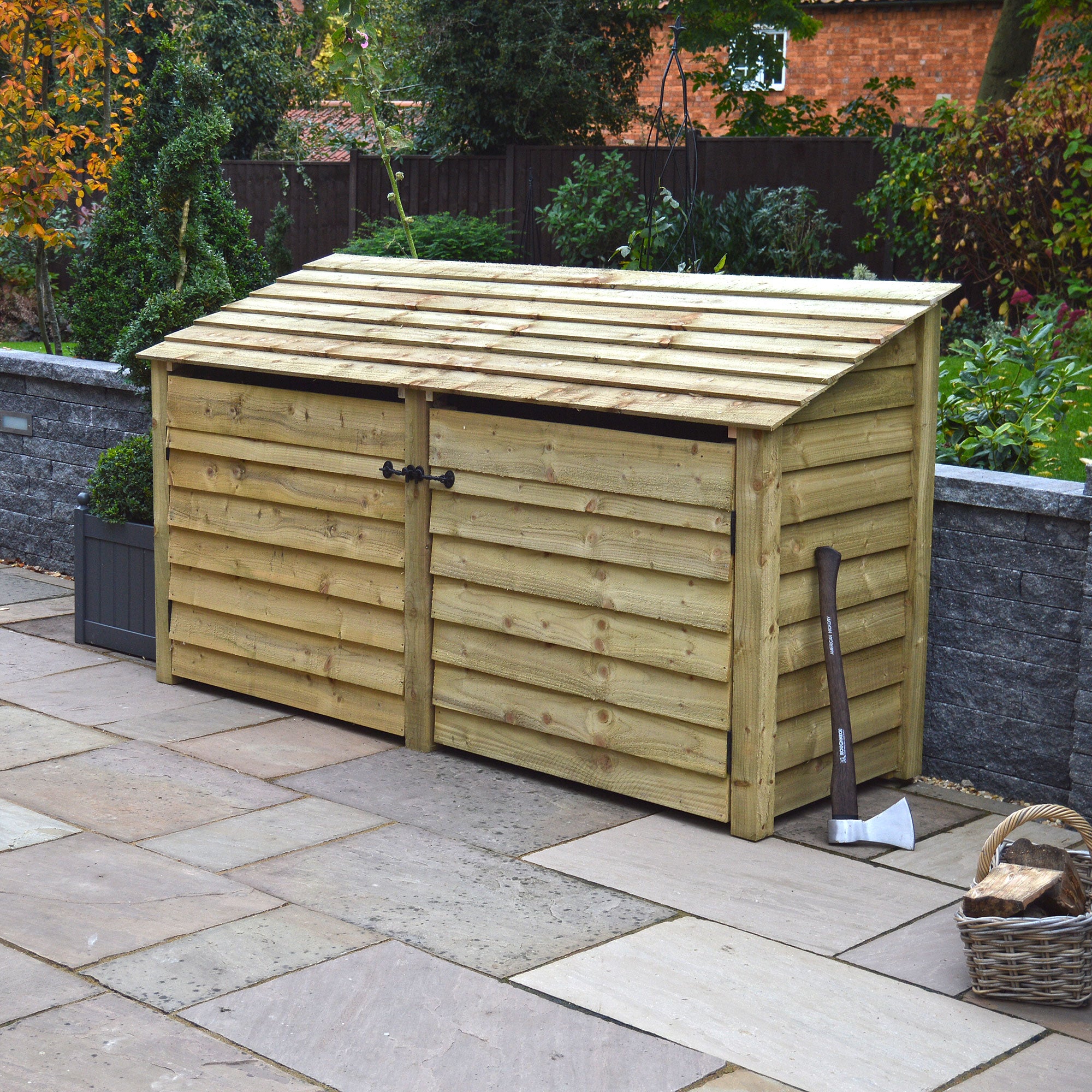 Normanton Log Store - Light Green - Solid Panels - 7ft Wide x 4ft Tall