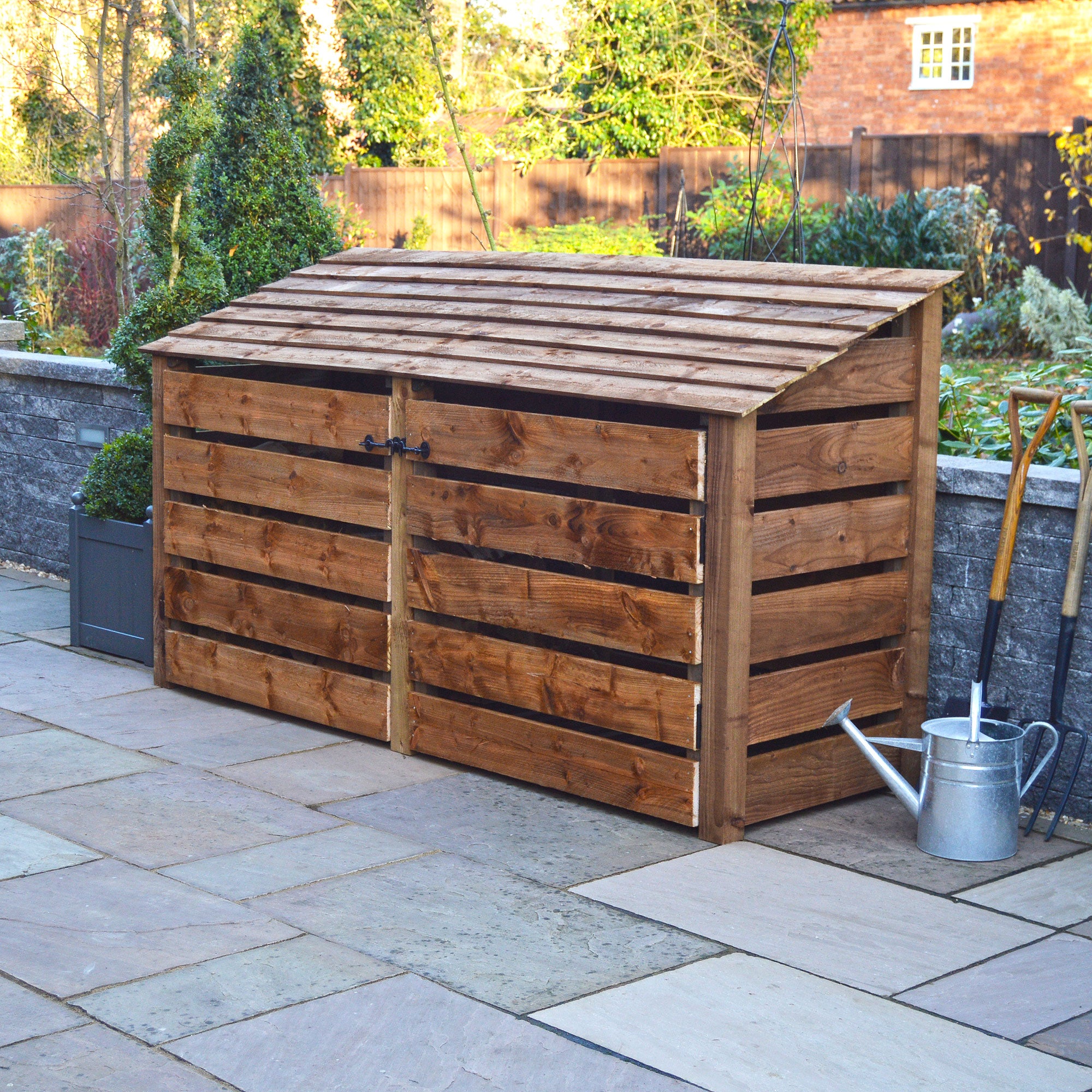 Normanton Log Store - Rustic Brown - Slatted Panels - 7ft Wide x 4ft Tall