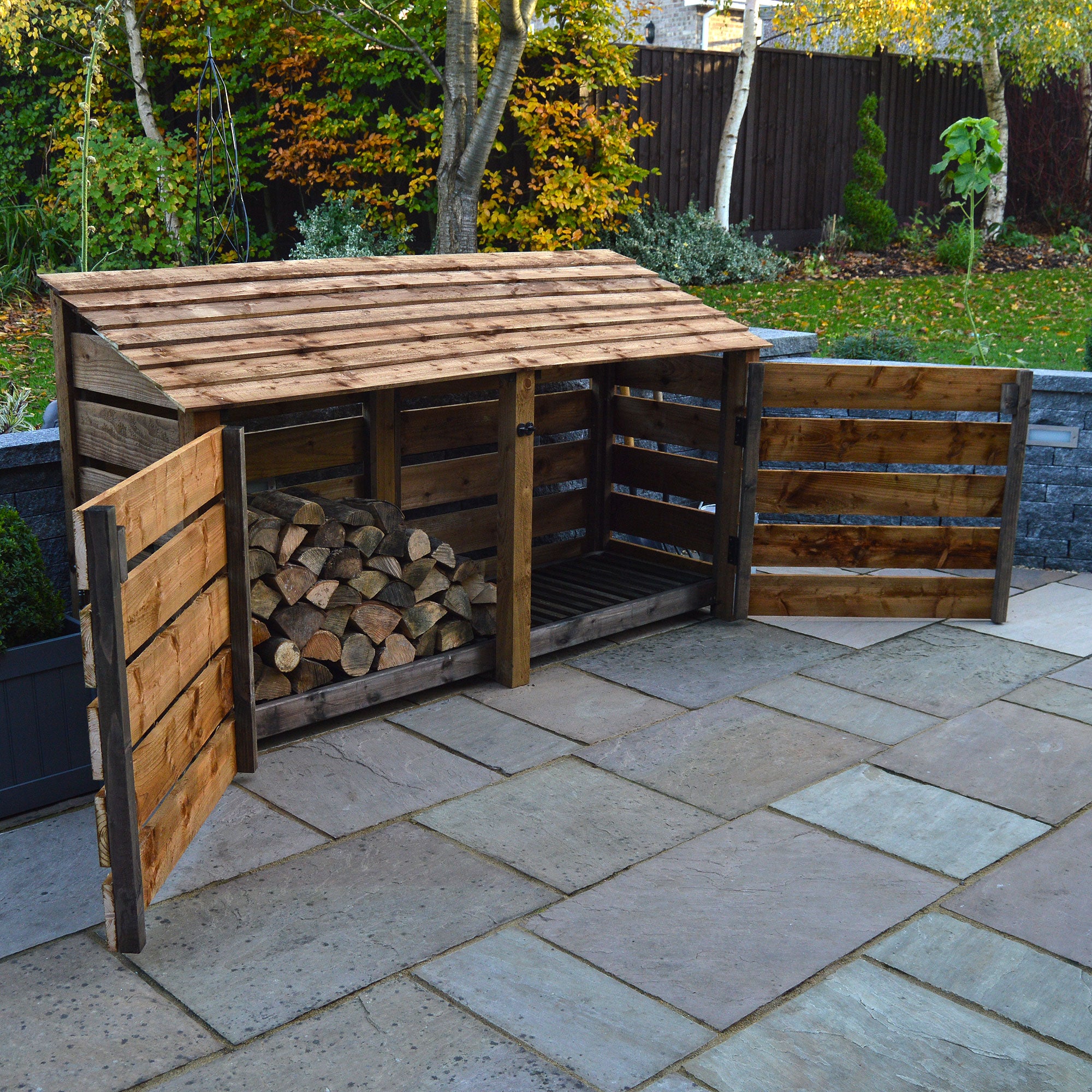 Normanton Log Store - Rustic Brown - Slatted Panels - 7ft Wide x 4ft Tall