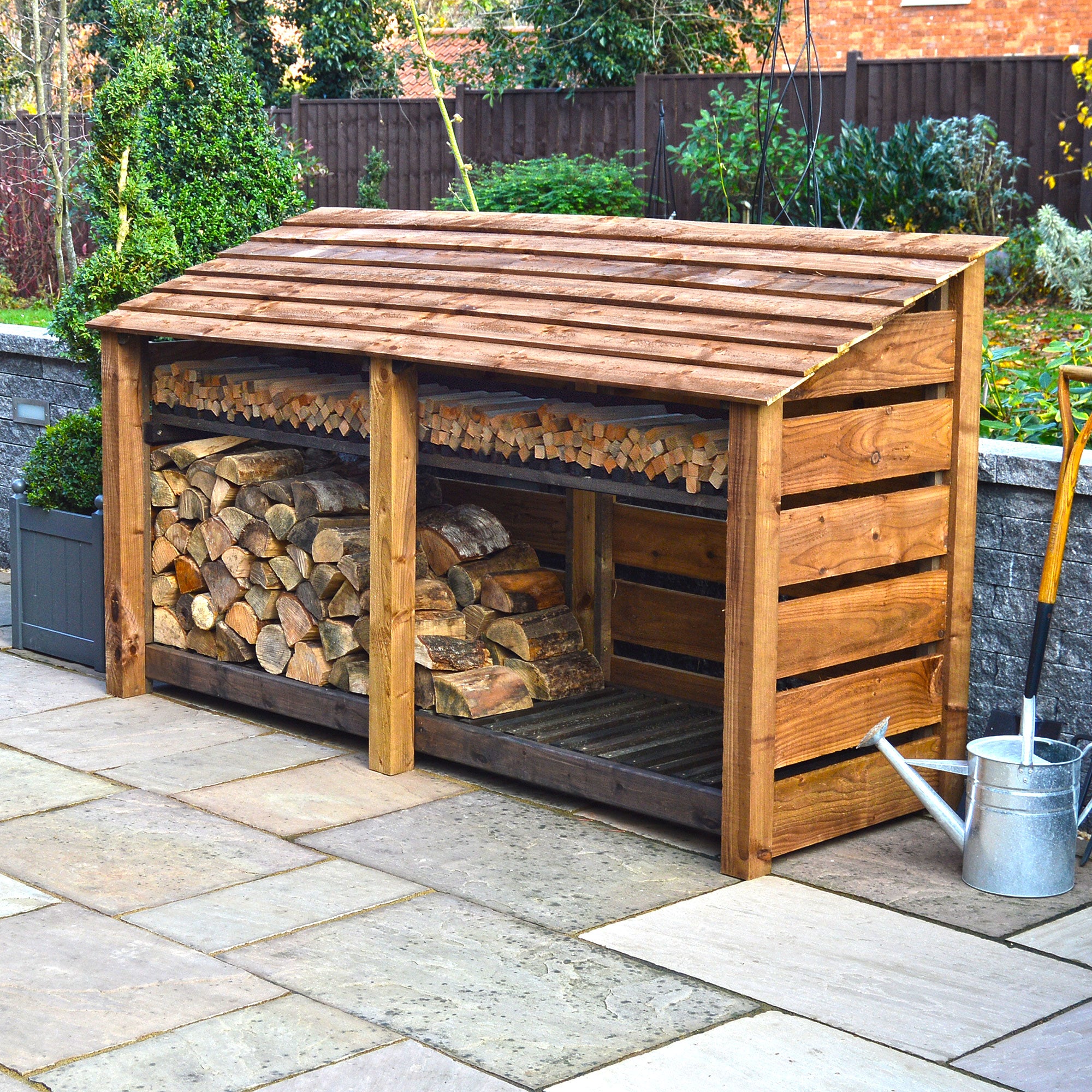 Normanton Log Store - Rustic Brown - Slatted Panels - 7ft Wide x 4ft Tall