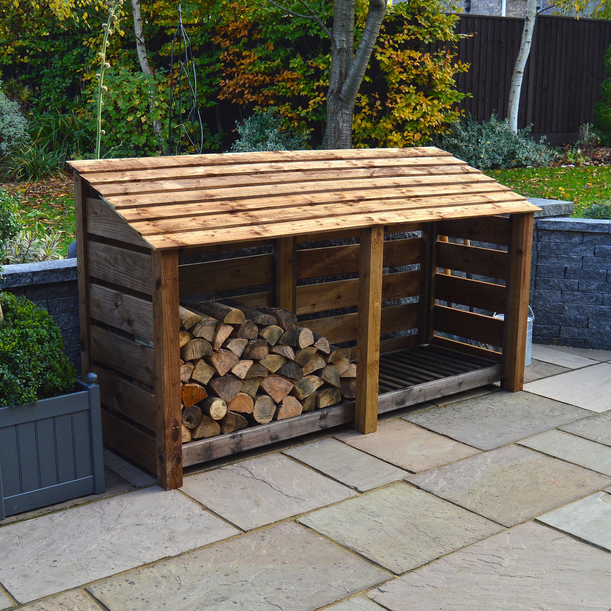 Normanton Log Store - Rustic Brown - Slatted Panels - 7ft Wide x 4ft Tall