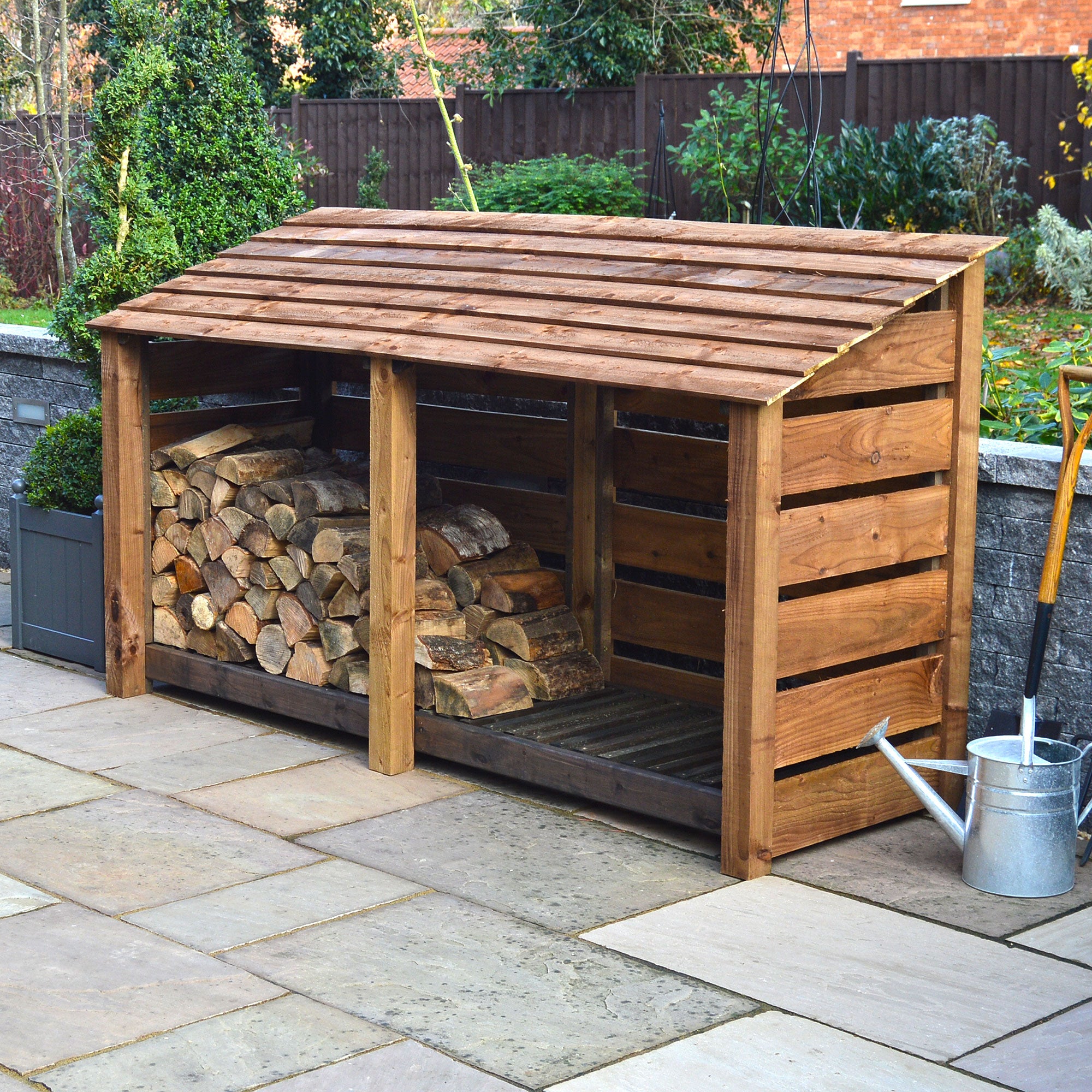 Normanton Log Store - Rustic Brown - Slatted Panels - 7ft Wide x 4ft Tall
