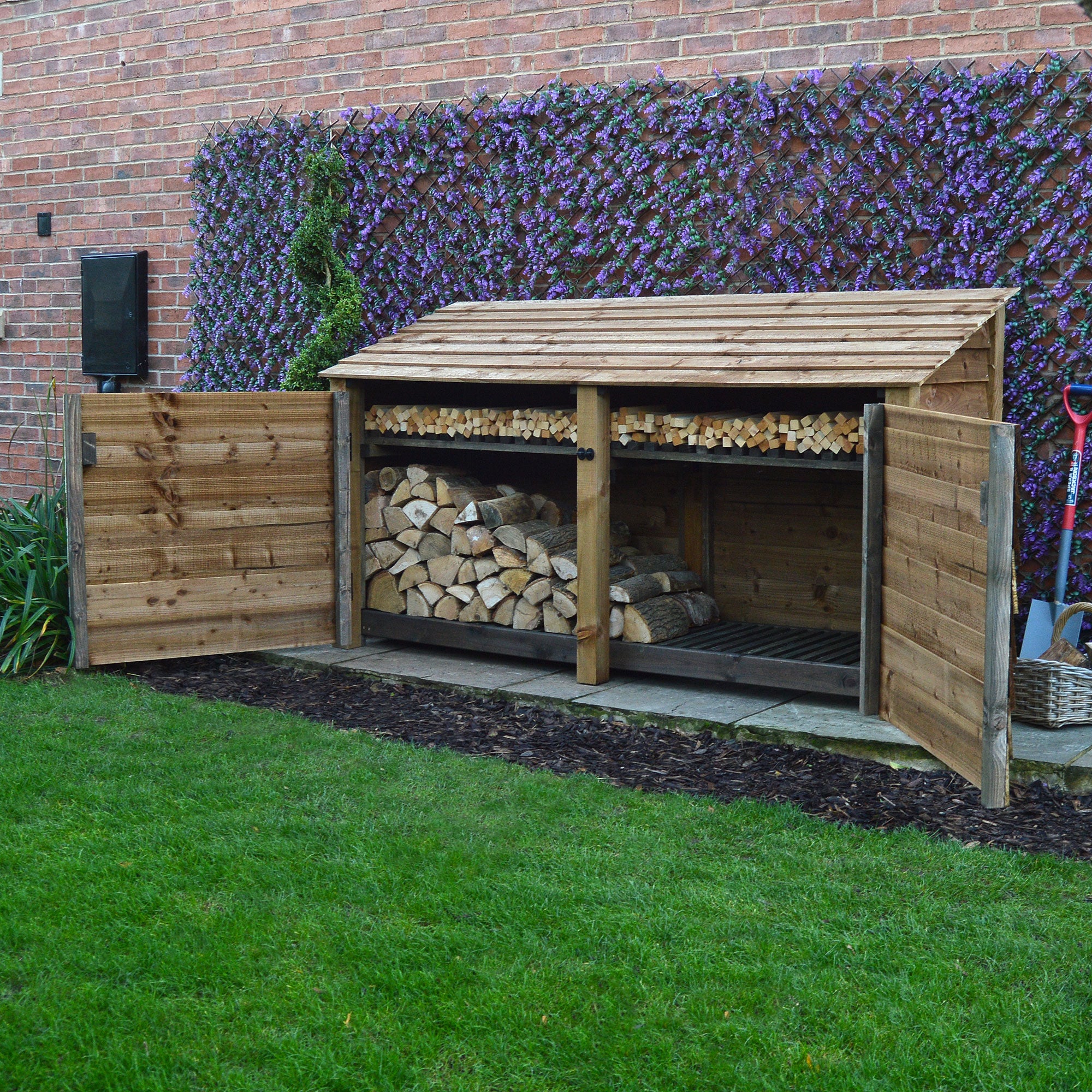 Normanton Log Store - Rustic Brown - Solid Panels - 7ft Wide x 4ft Tall
