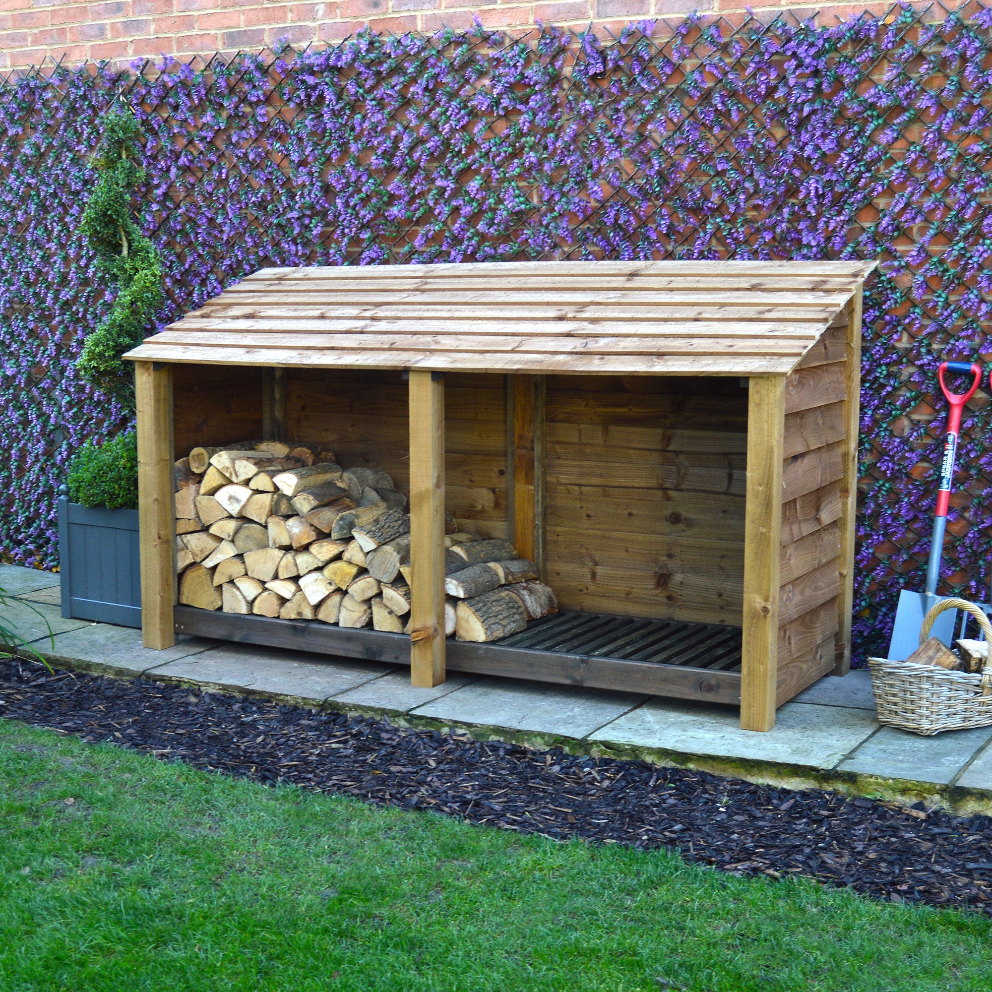 Normanton Log Store - Rustic Brown - Solid Panels - 7ft Wide x 4ft Tall