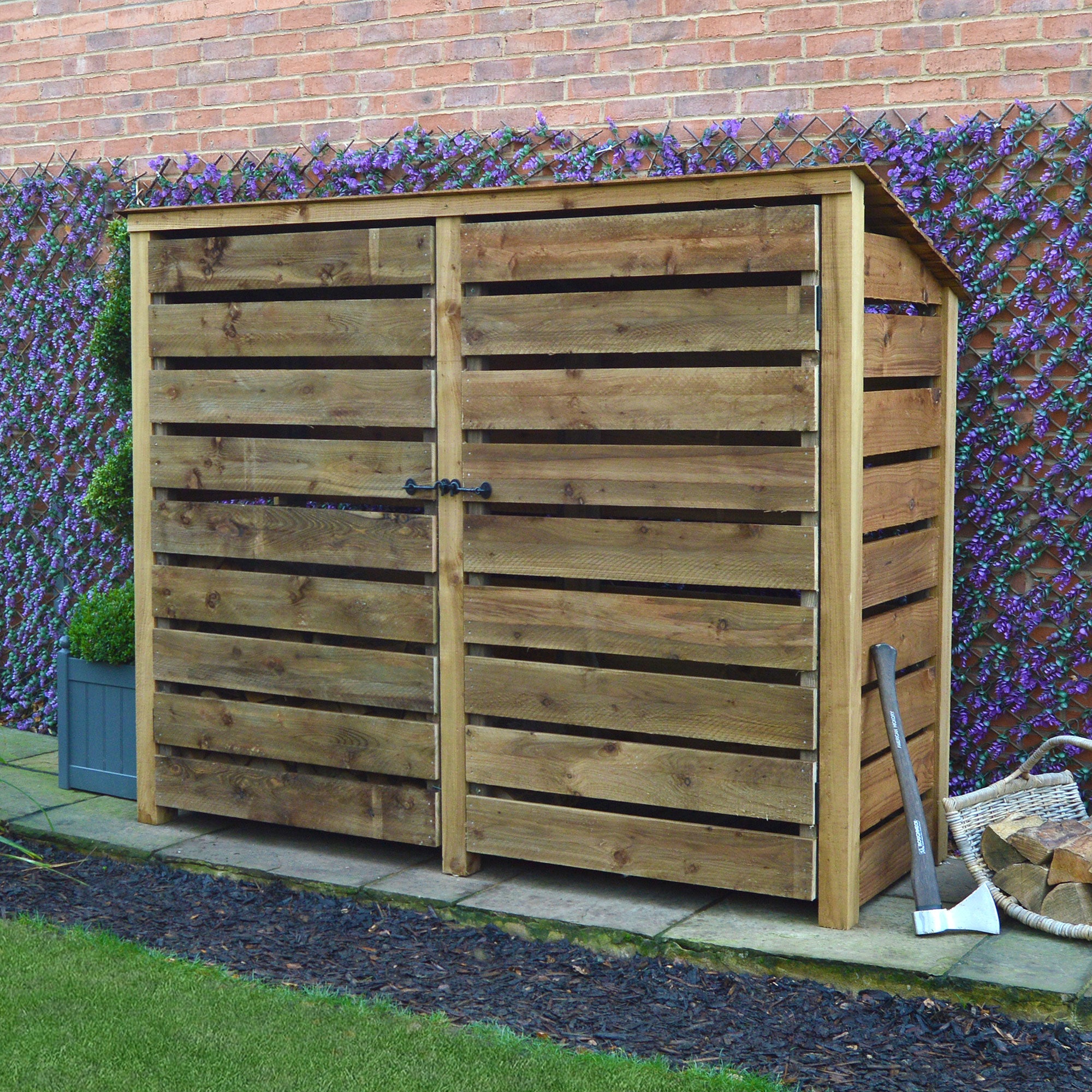 Normanton Log Store - Rustic Brown - Slatted Panels - 7ft Wide x 6ft Tall