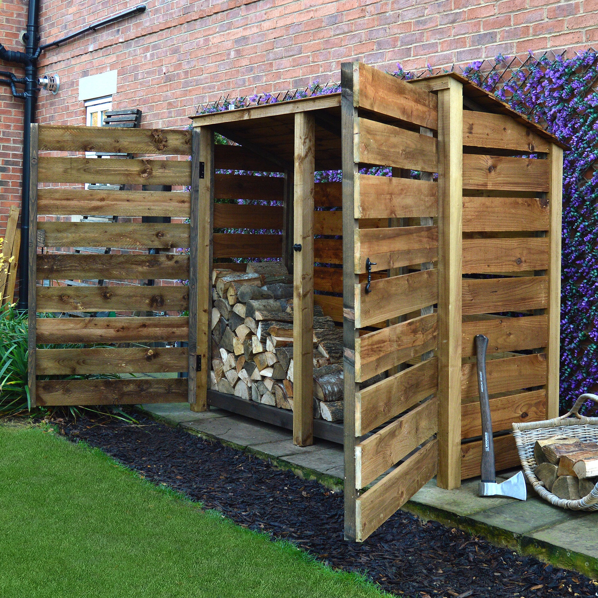 Normanton Log Store - Rustic Brown - Slatted Panels - 7ft Wide x 6ft Tall