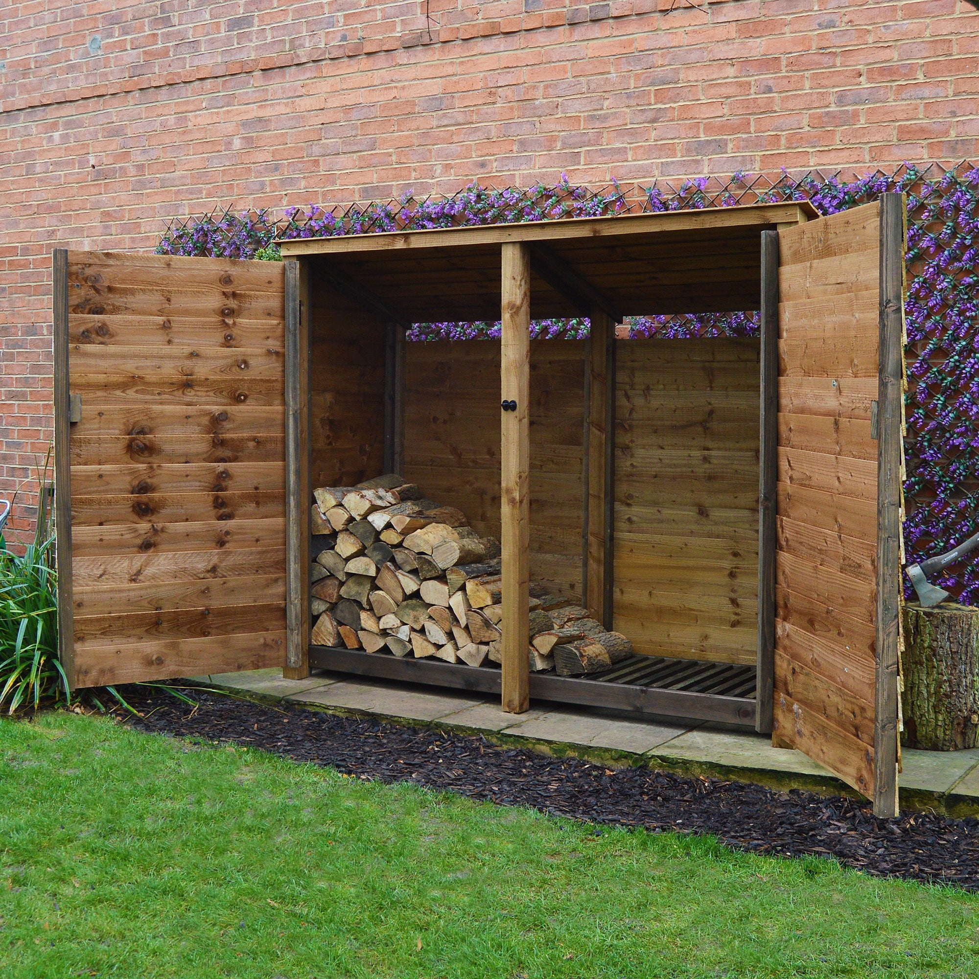 Normanton Log Store - Rustic Brown - Solid Panels - 7ft Wide x 6ft Tall