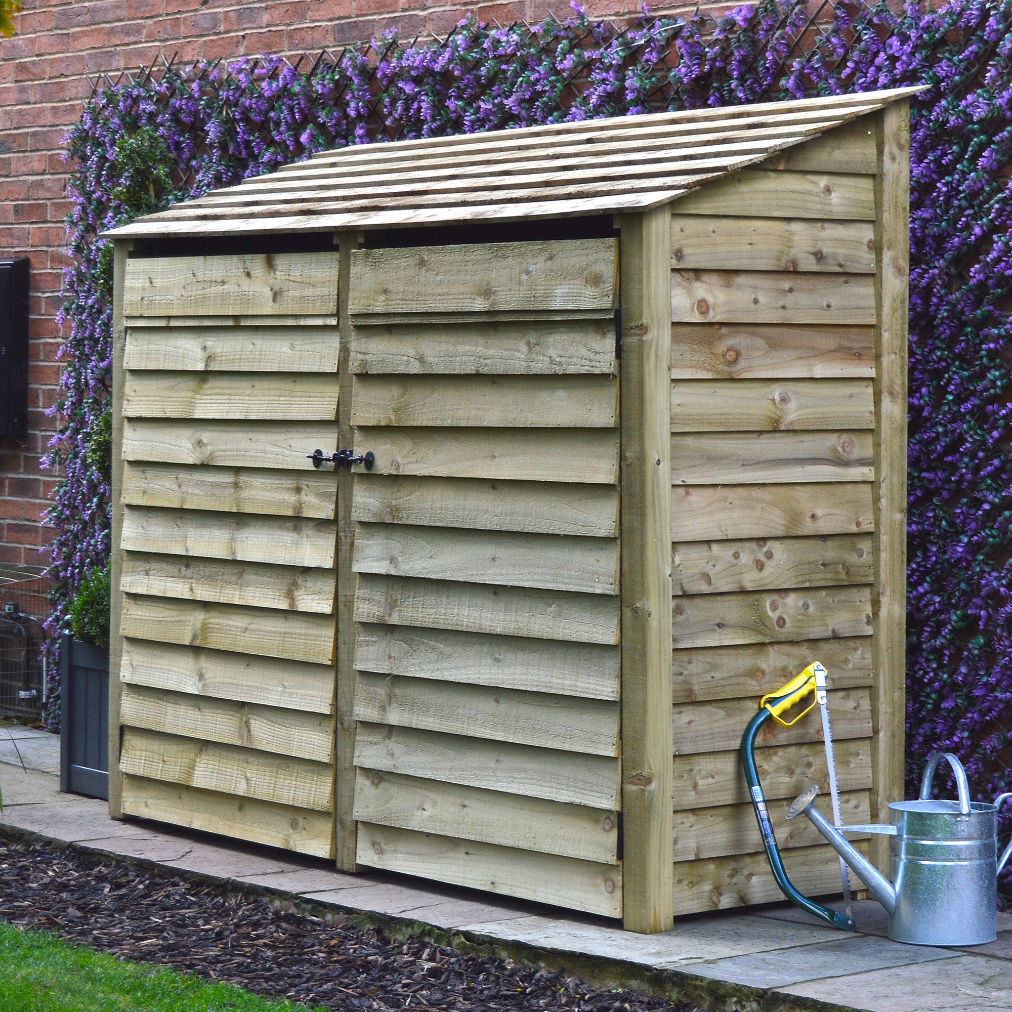 Normanton Log Store - Light Green - Solid Panels - 7ft Wide x 6ft Tall