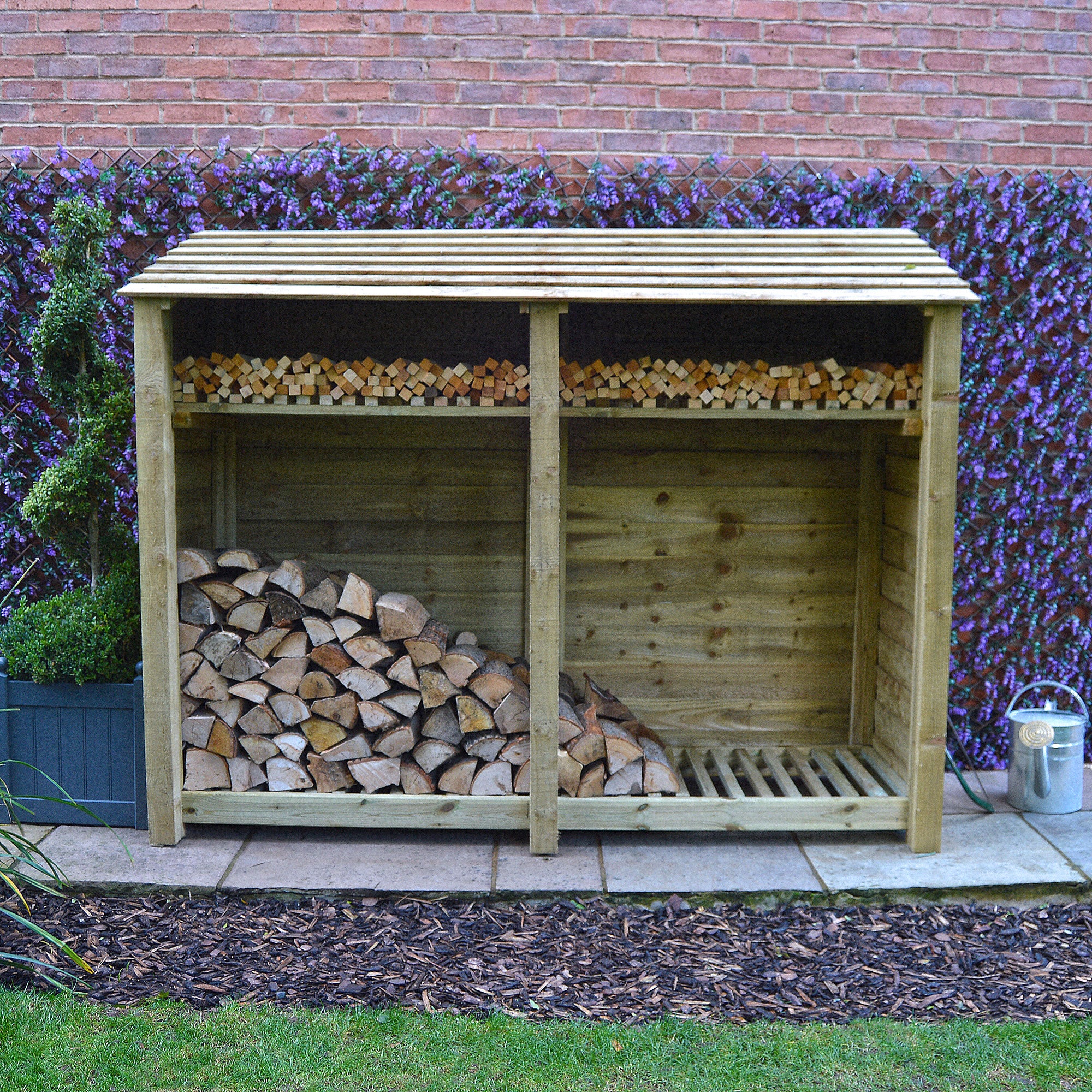 Normanton Log Store - Light Green - Solid Panels - 7ft Wide x 6ft Tall
